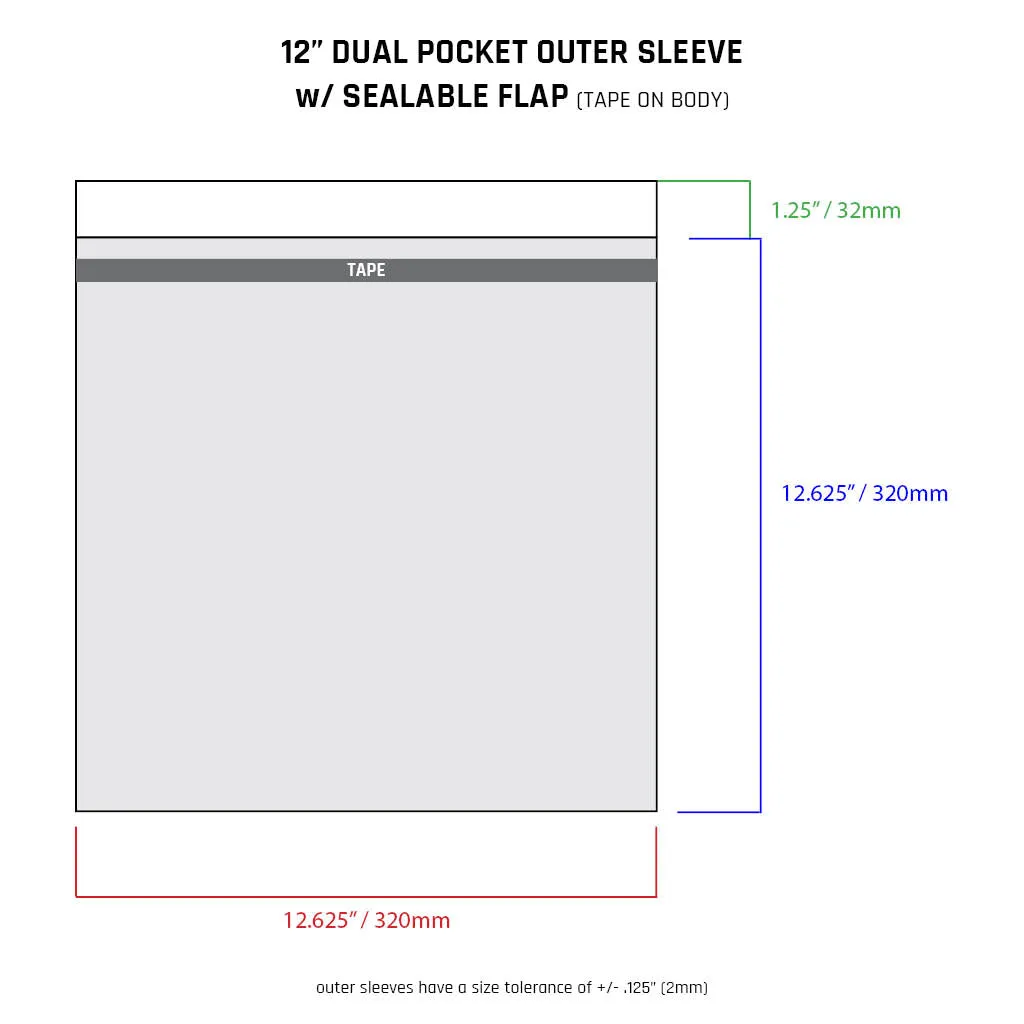 12" Dual Pocket Outer Sleeves w/ Sealable Flap (Tape on Body) - 4mil (25 pack)