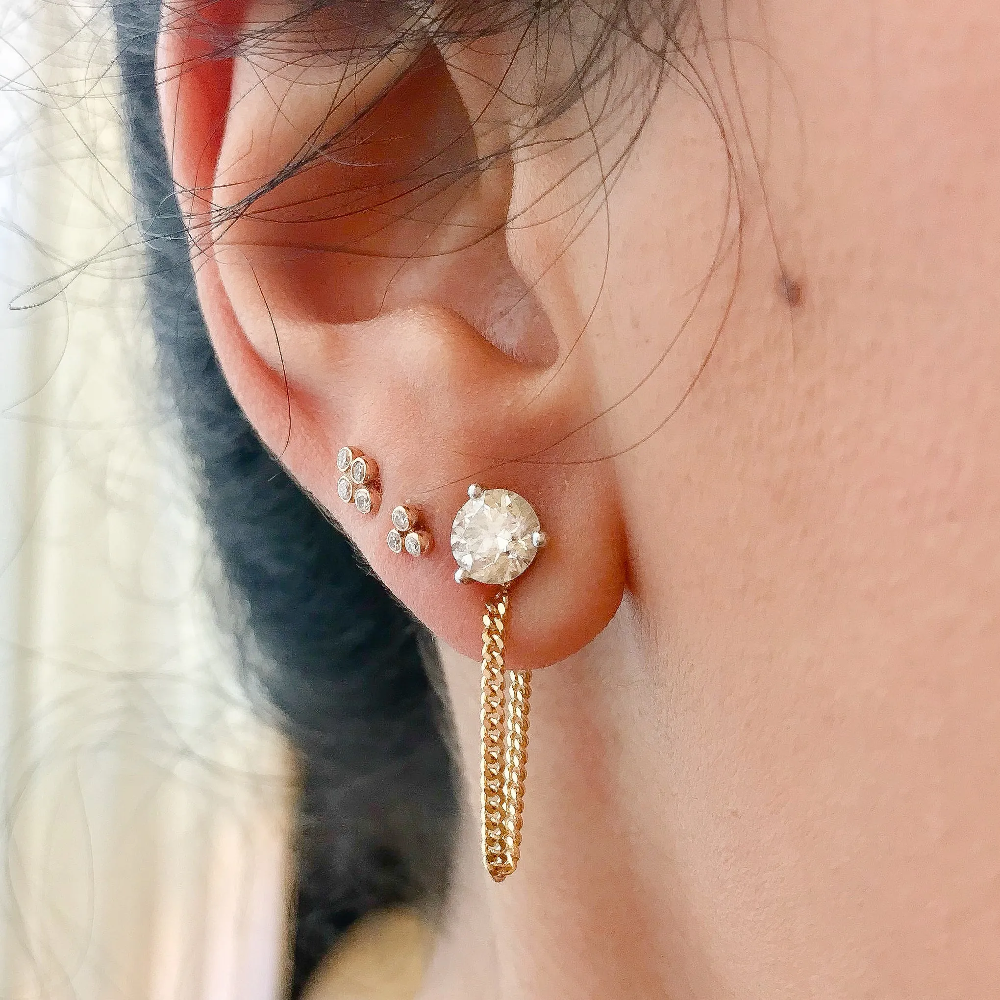 14K Gold Dangle Cuban Link Chain Earring Jacket