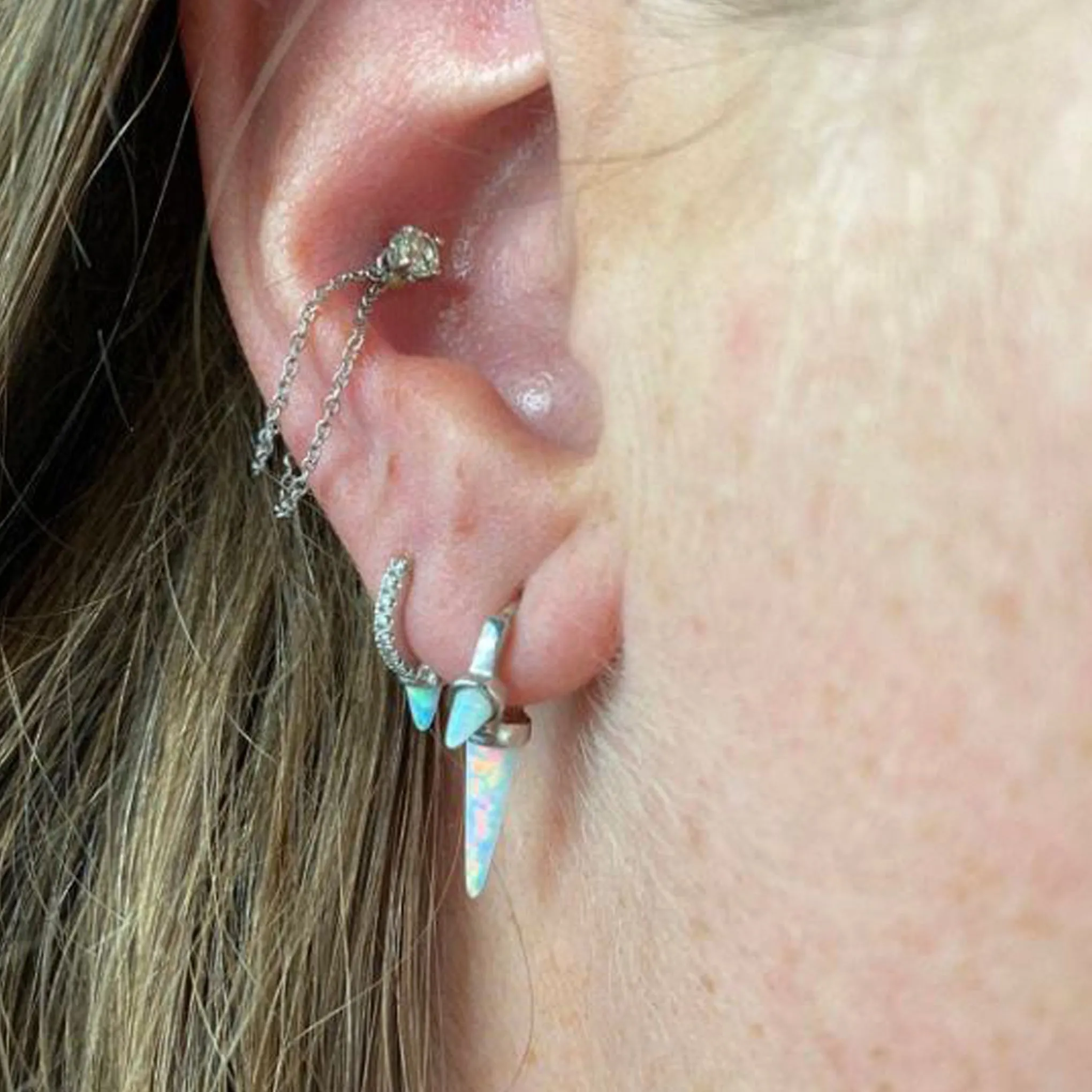 14K Gold Dangle Double Cable Chain Earring Jacket