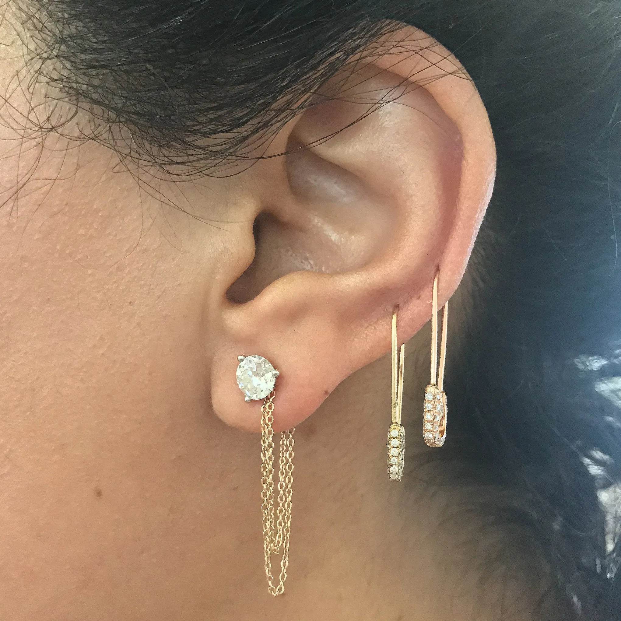 14K Gold Dangle Double Cable Chain Earring Jacket