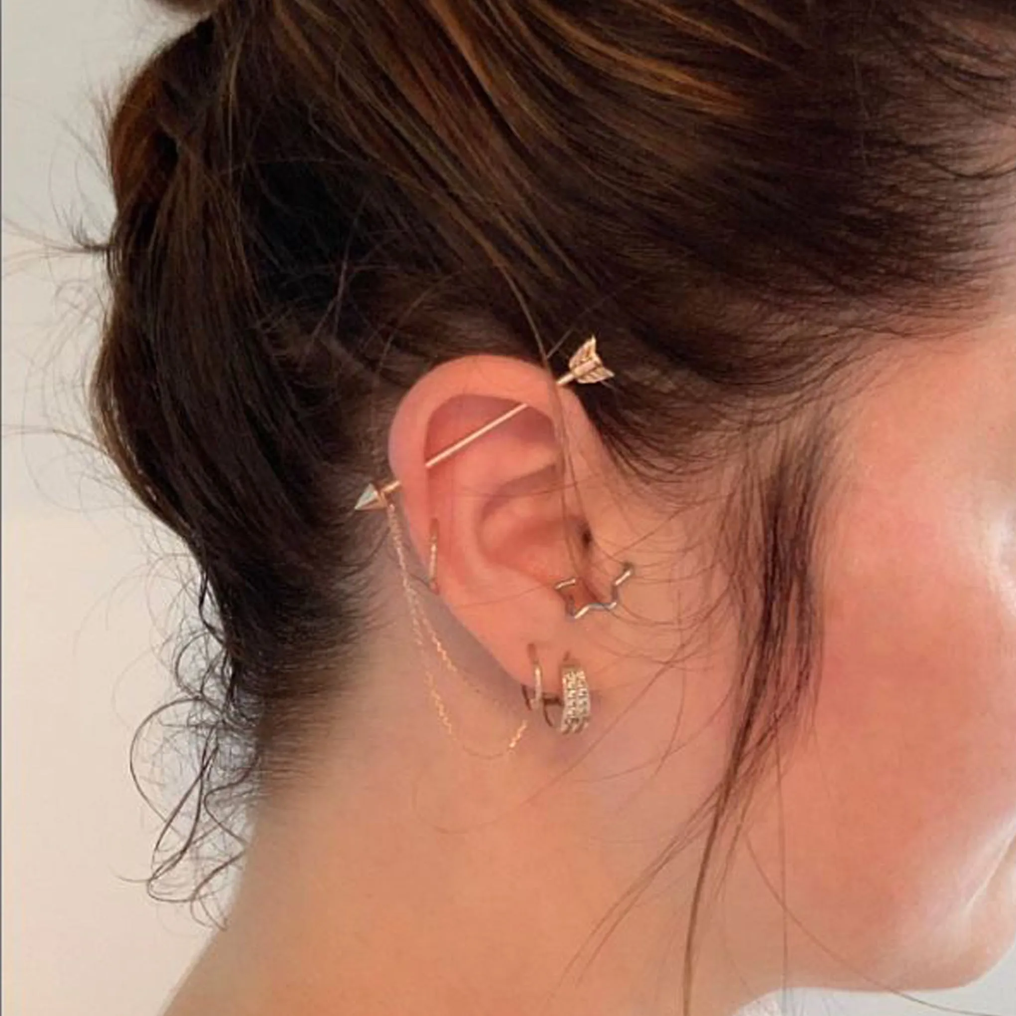 14K Gold Dangle Double Cable Chain Earring Jacket