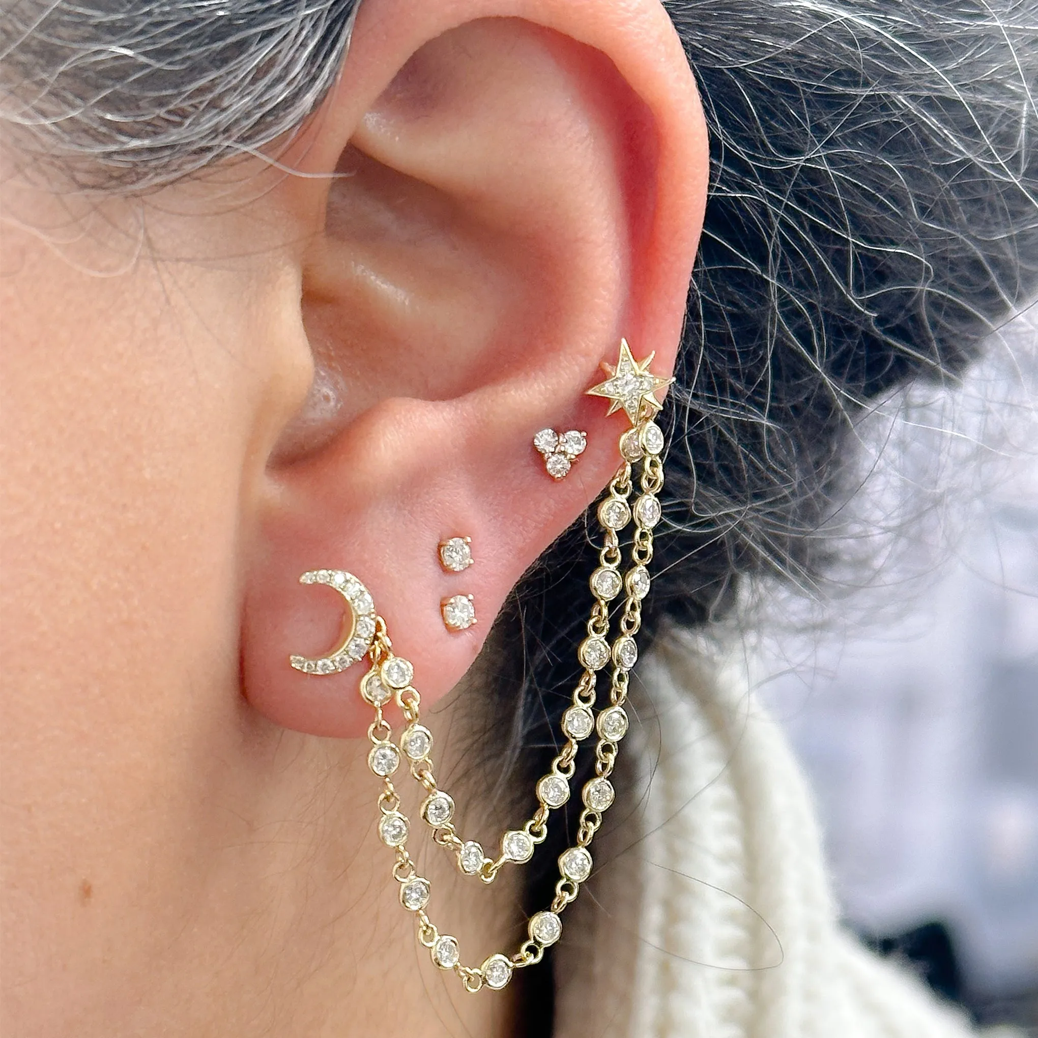 14K Gold Dangle Double Diamond Chain Earring Jacket