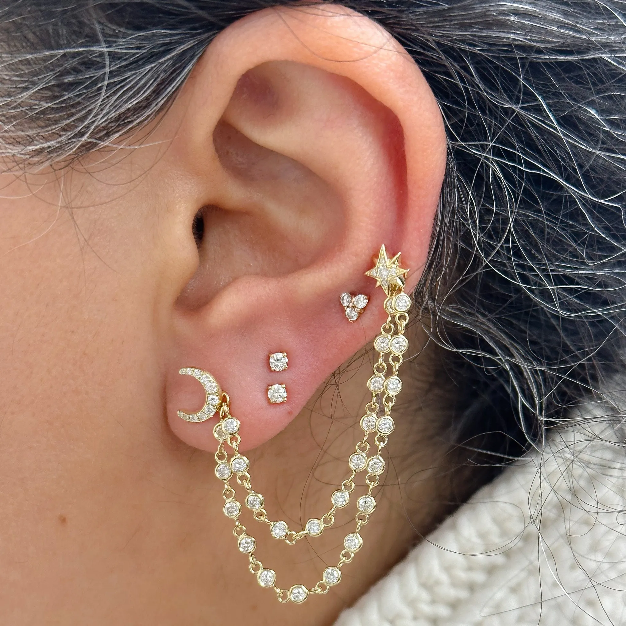 14K Gold Dangle Double Diamond Chain Earring Jacket