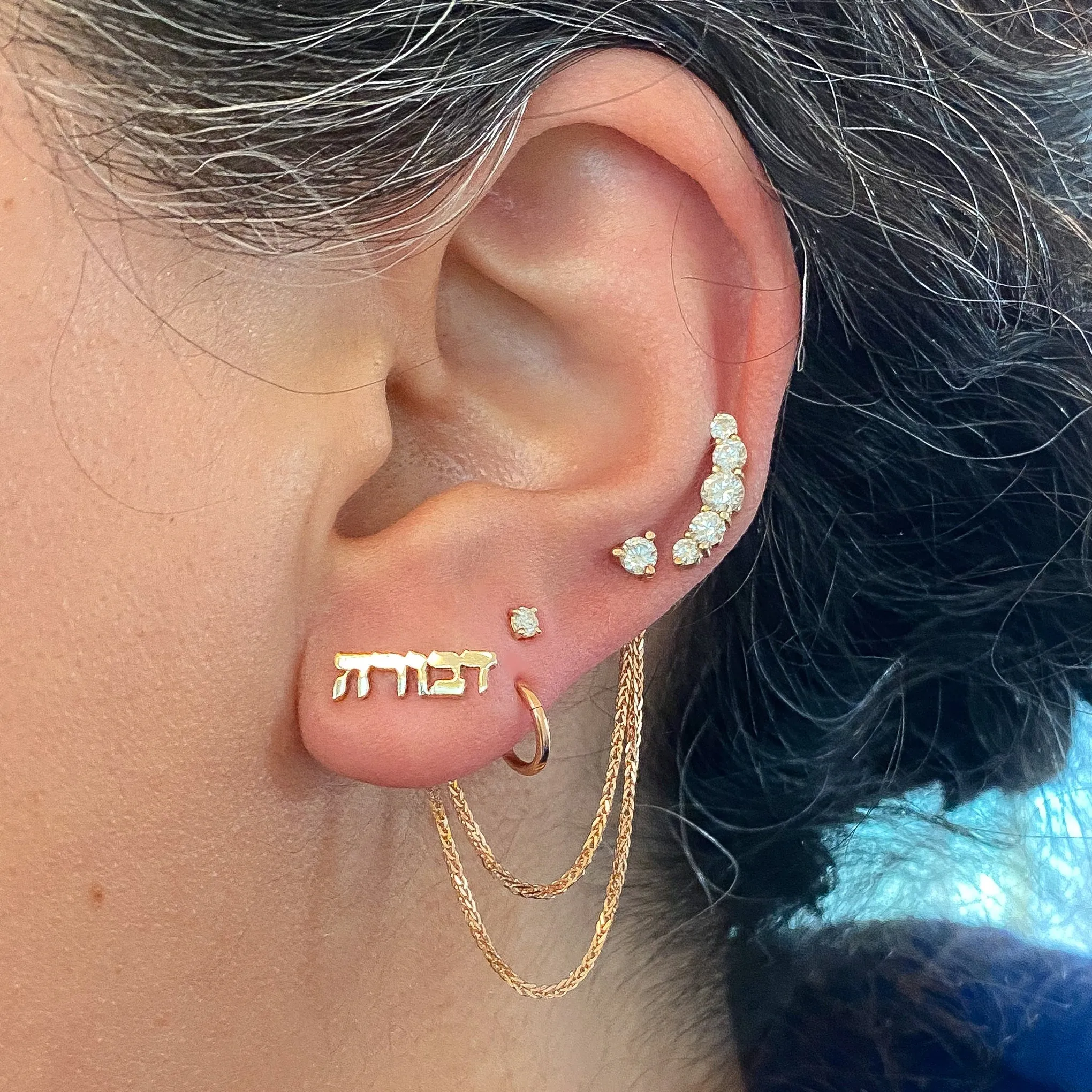14K Gold Dangle Double Wheat Chain Earring Jacket