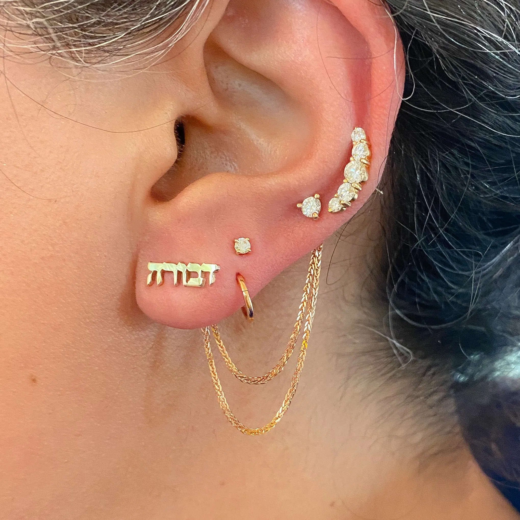 14K Gold Dangle Double Wheat Chain Earring Jacket