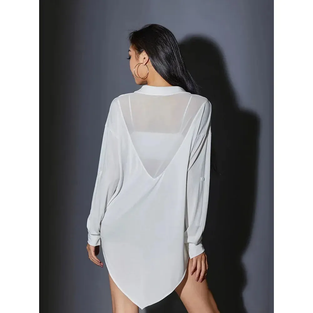 2024 Latin Dance Dress For Women Long Sleeved Loose Shirts Practice Clothes Chacha Samba Tango Female Latin Costumes  DN10297