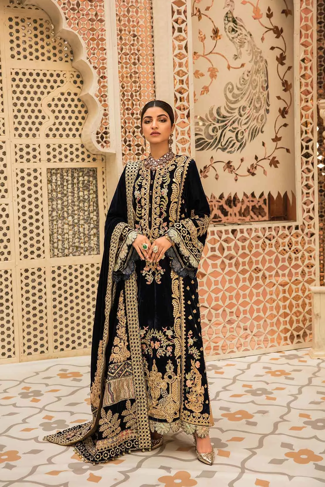 3A A Velvet Story - Cobalt | Crimson X Saira Shakira Wedding Collection '22 | Unstitched Embroidered Velvet Suits