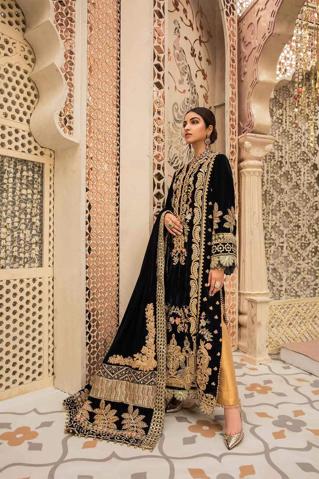 3A A Velvet Story - Cobalt | Crimson X Saira Shakira Wedding Collection '22 | Unstitched Embroidered Velvet Suits