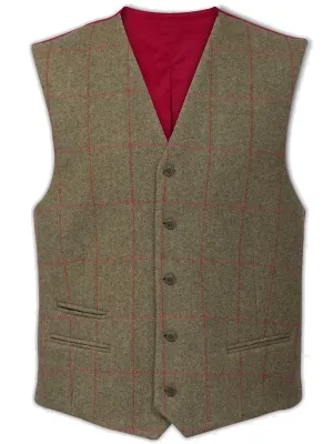 50% OFF ALAN PAINE Combrook Mens Tweed Lined-Back Waistcoat - Sage - MEDIUM