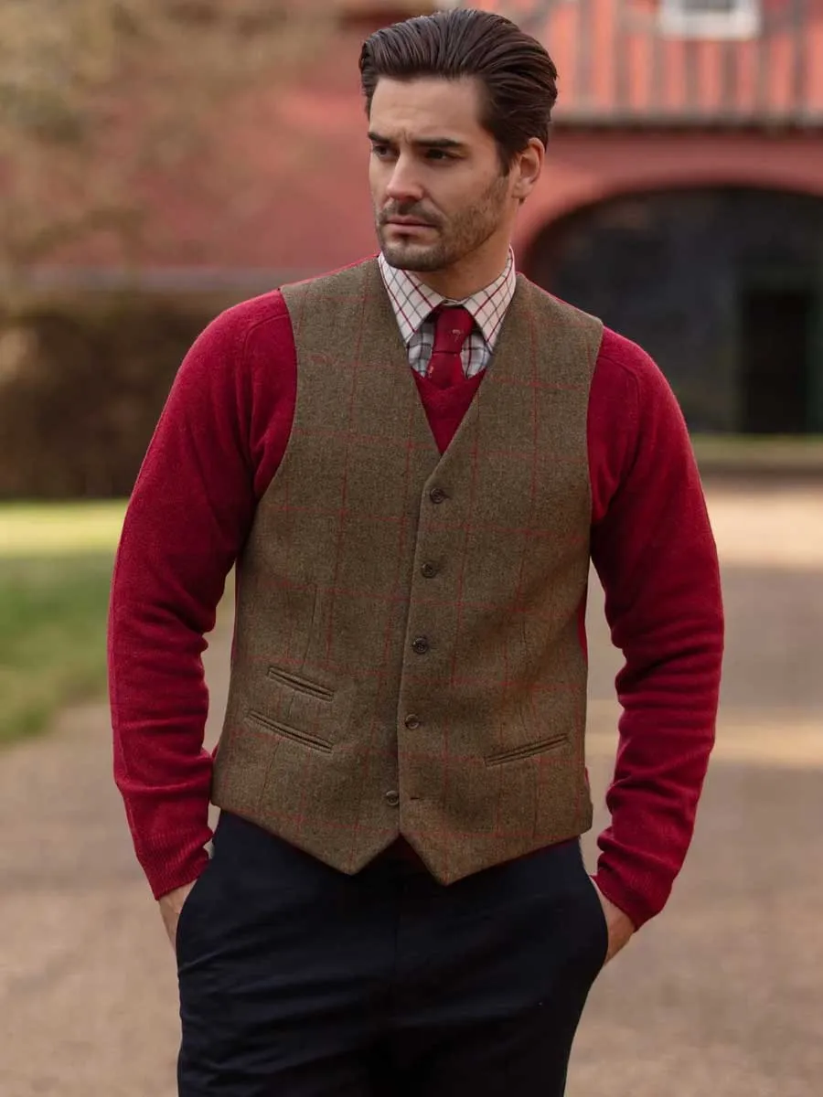 50% OFF ALAN PAINE Combrook Mens Tweed Lined-Back Waistcoat - Sage - MEDIUM