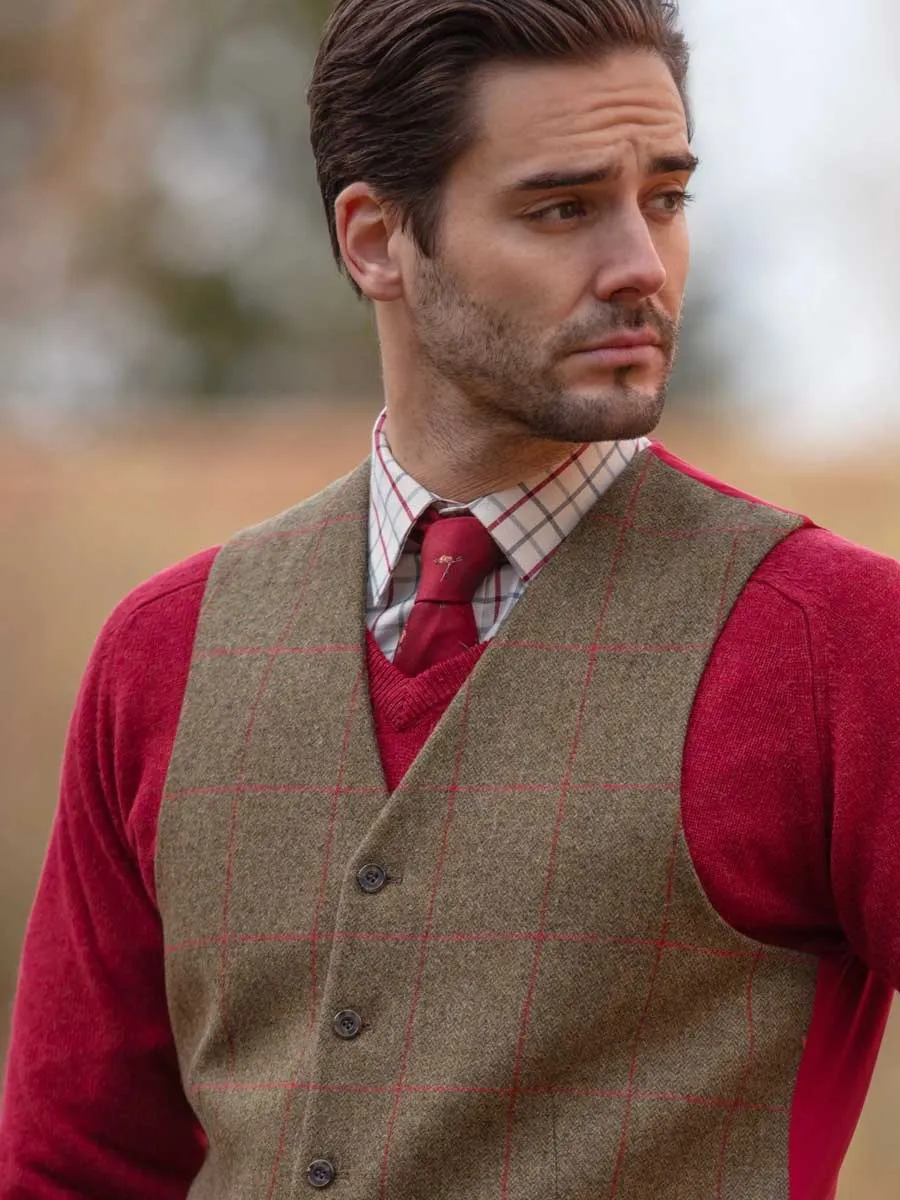50% OFF ALAN PAINE Combrook Mens Tweed Lined-Back Waistcoat - Sage - MEDIUM