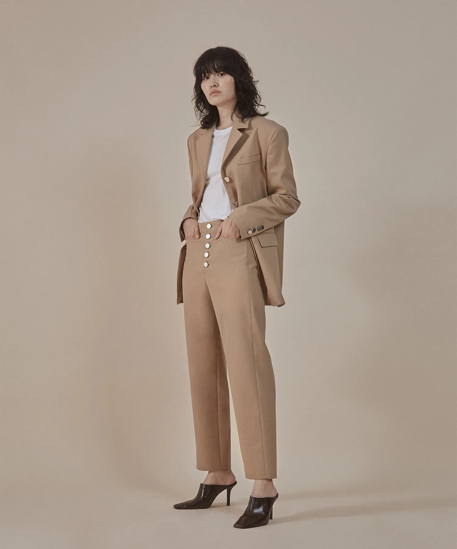 [50% OFF] Sand| buttoned-up closure trousers