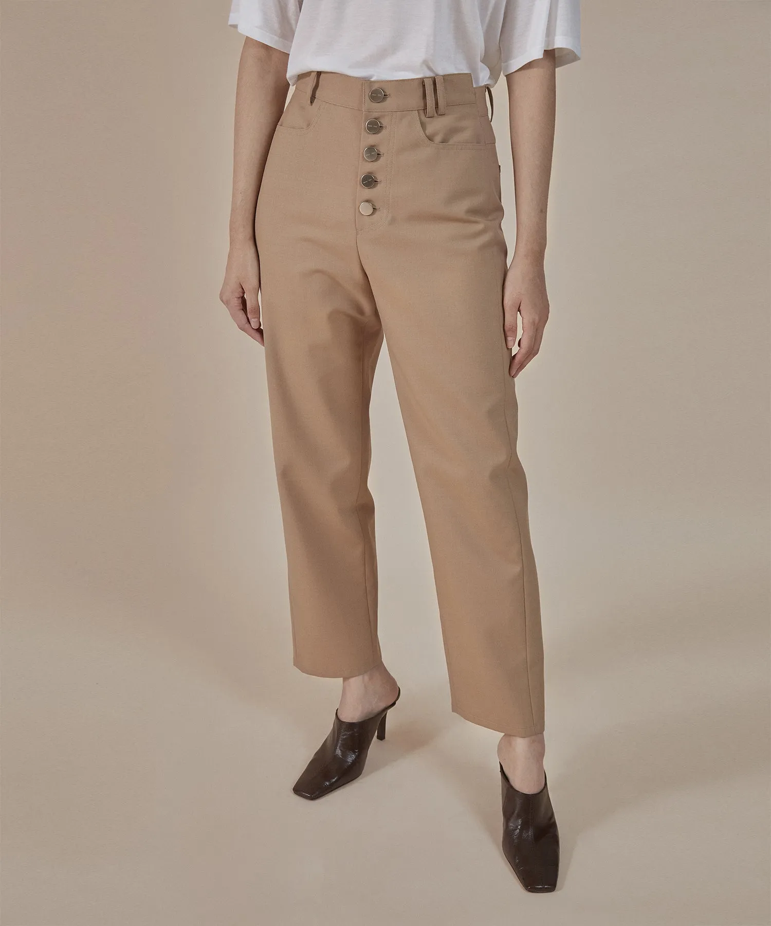 [50% OFF] Sand| buttoned-up closure trousers