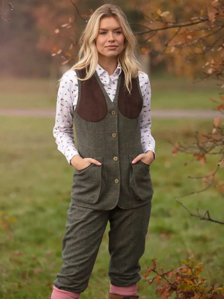 60% OFF - ALAN PAINE Ladies Combrook Tweed Shooting Waistcoat - Spruce - Size: UK 20