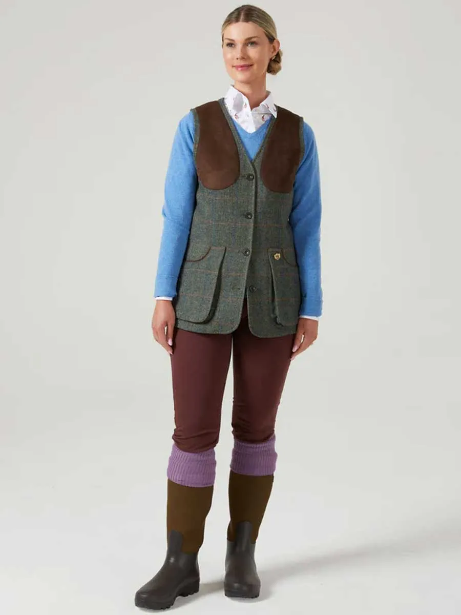 60% OFF - ALAN PAINE Ladies Combrook Tweed Shooting Waistcoat - Spruce - Size: UK 20