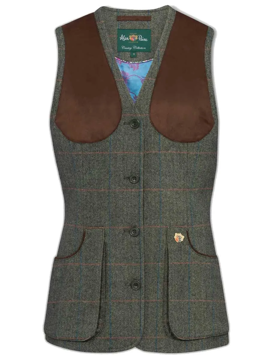 60% OFF - ALAN PAINE Ladies Combrook Tweed Shooting Waistcoat - Spruce - Size: UK 20