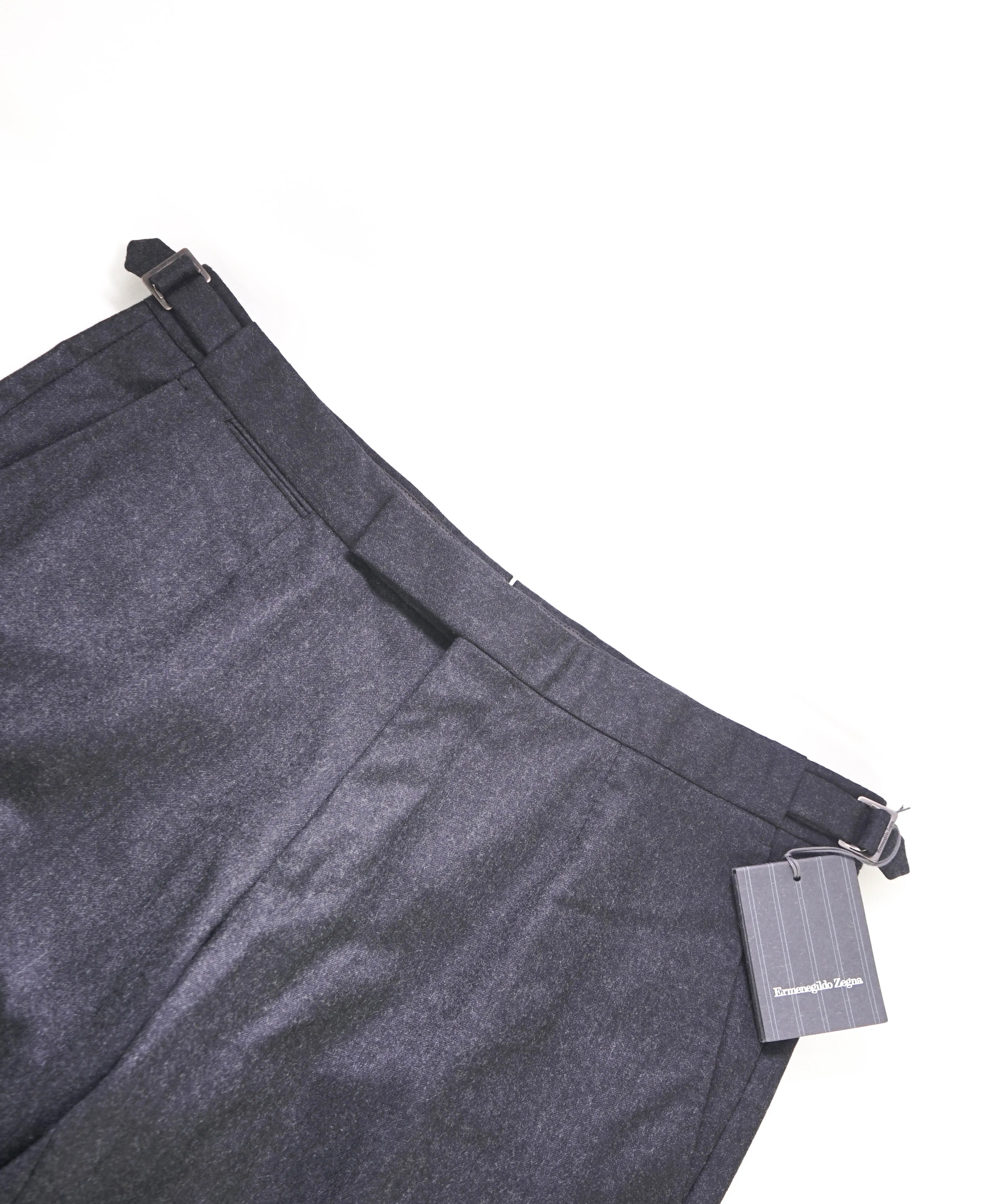 $895 ERMENEGILDO ZEGNA -"SIDE TABS" Flannel Flat Front Dress Pants - 34W (50EU)