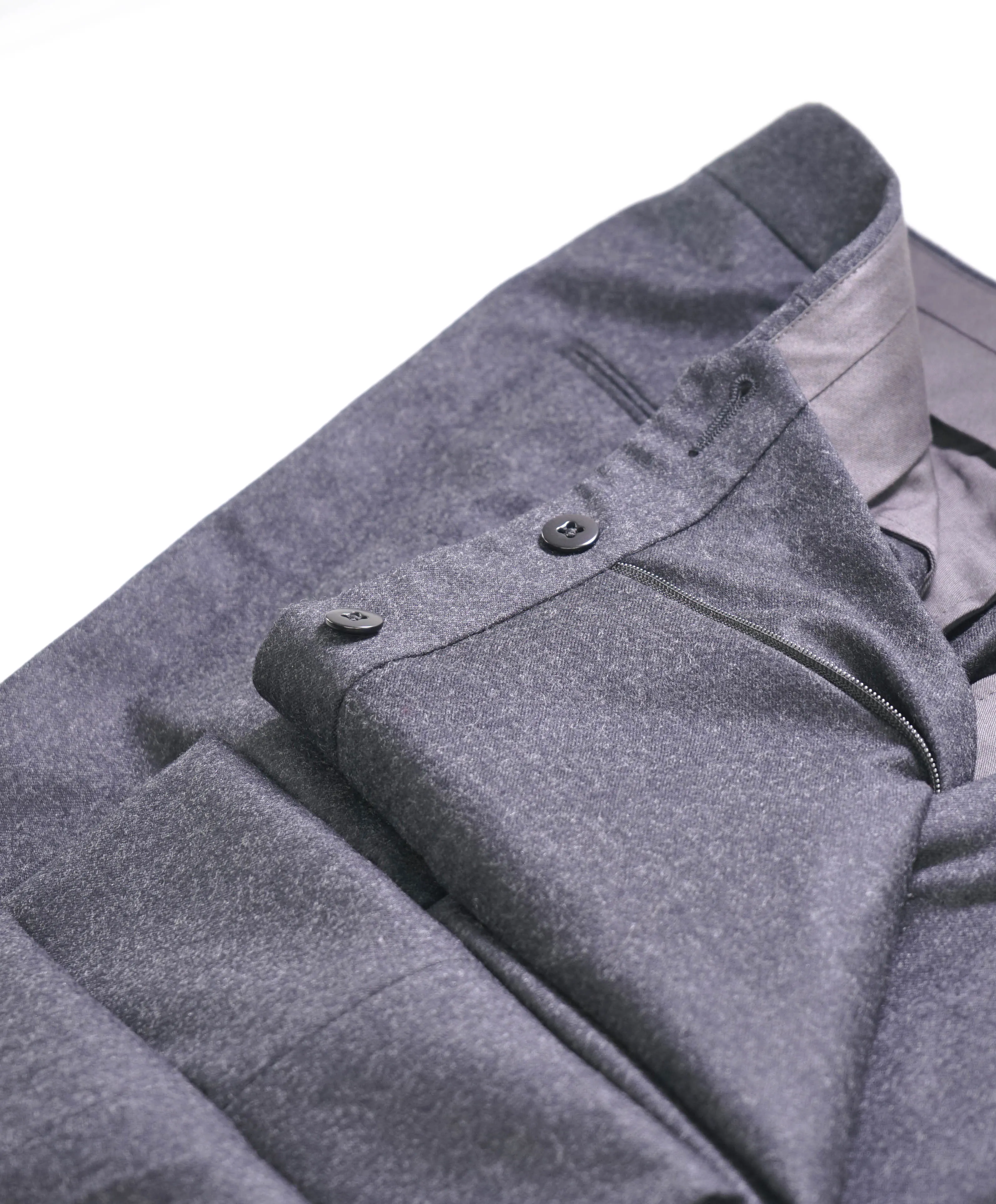 $895 ERMENEGILDO ZEGNA -"SIDE TABS" Flannel Flat Front Dress Pants - 34W (50EU)