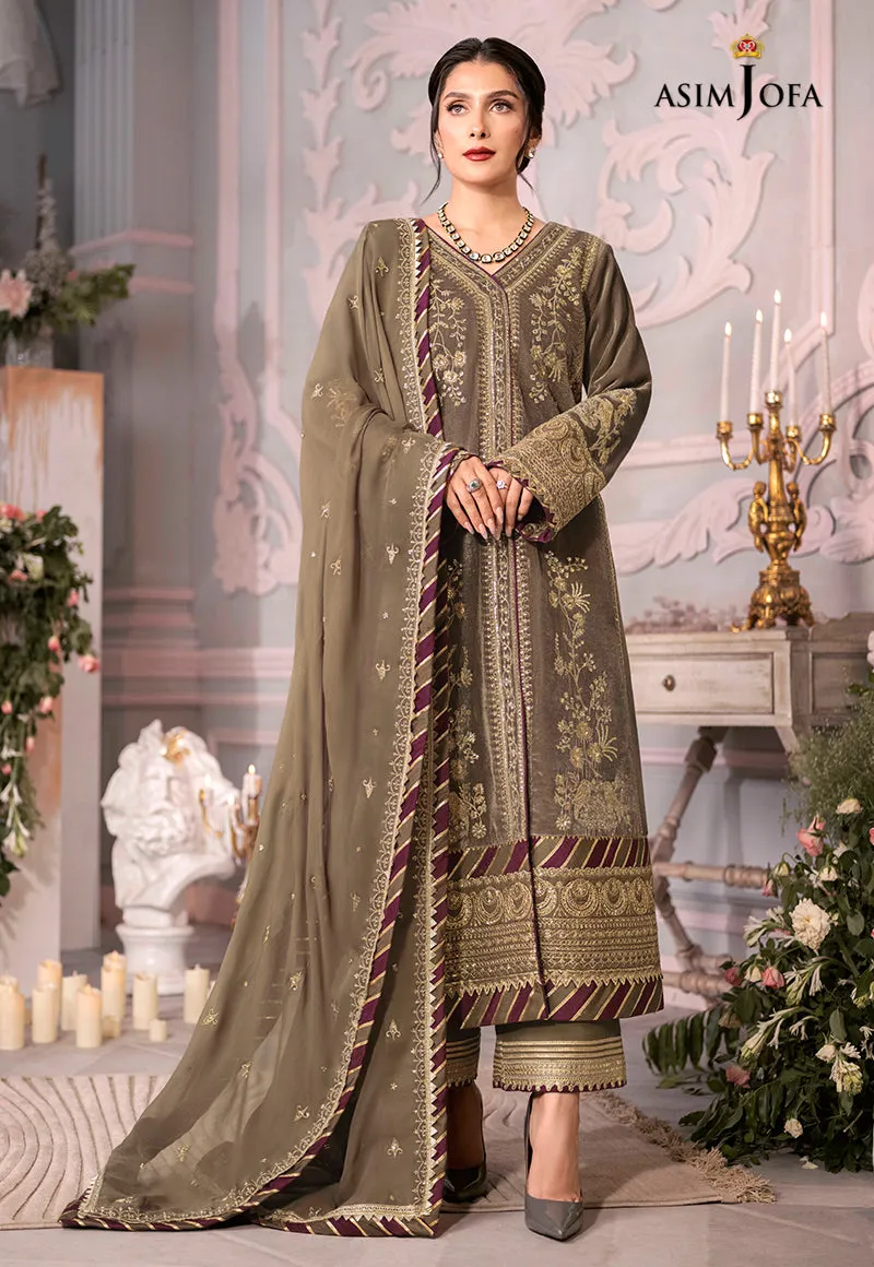AJAM-03 | The Ayeza Edit by Asim Jofa Makhmal Royal Velvet Winter Collection 2022 | Unstitched Embroidered Velvet Suits