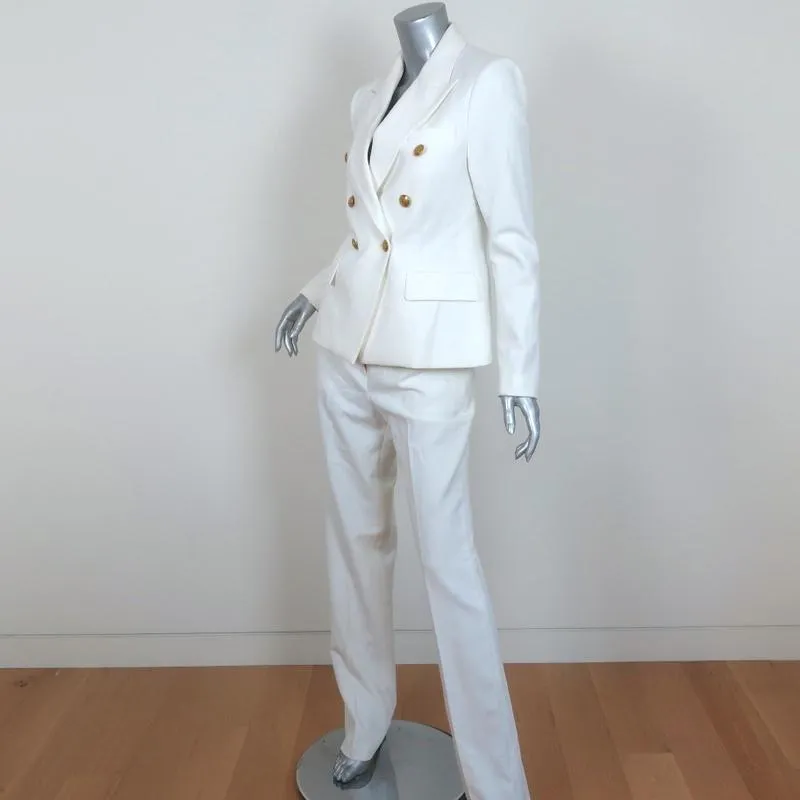 A.L.C. Pantsuit White Stretch Twill Size 4 Double Breasted Jacket & Pants NEW