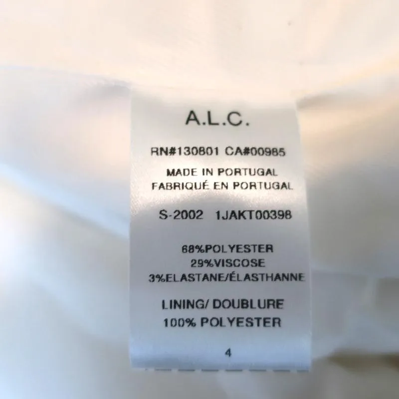 A.L.C. Pantsuit White Stretch Twill Size 4 Double Breasted Jacket & Pants NEW