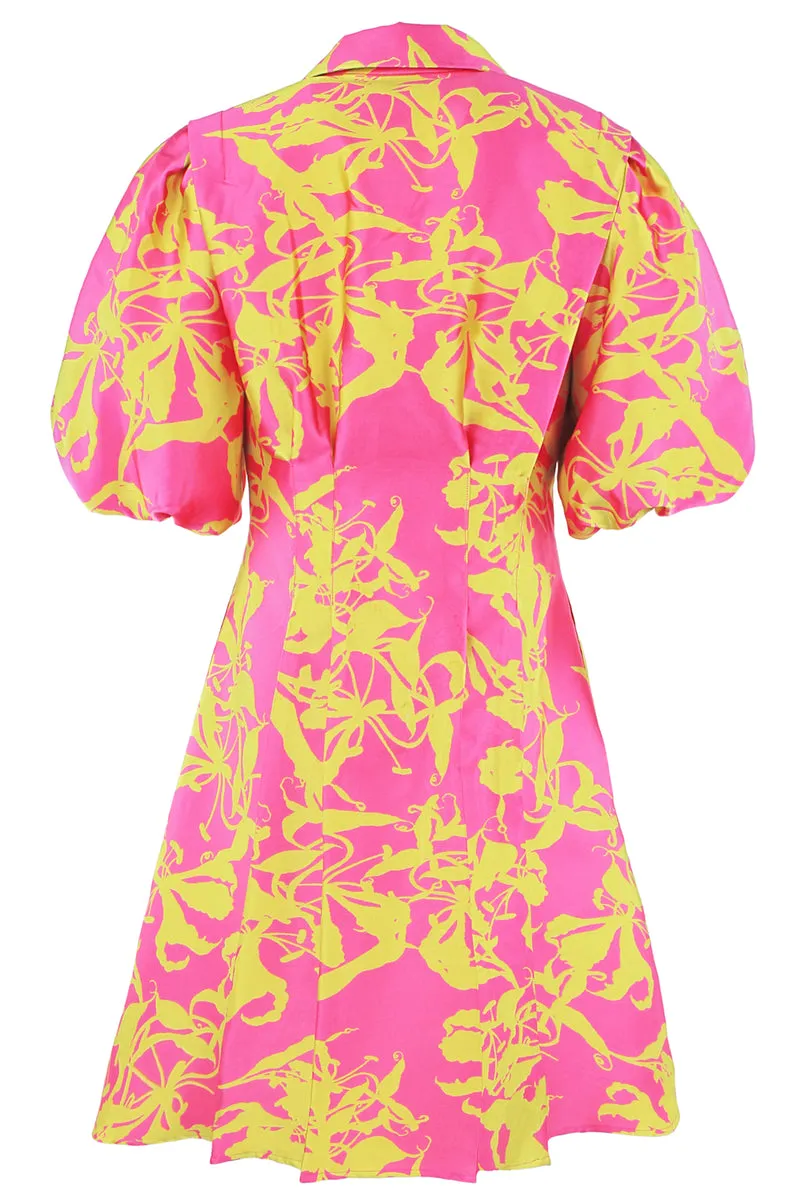 ALICIA JACQUARD PRINT DRESS - PINK CHARTRUESE