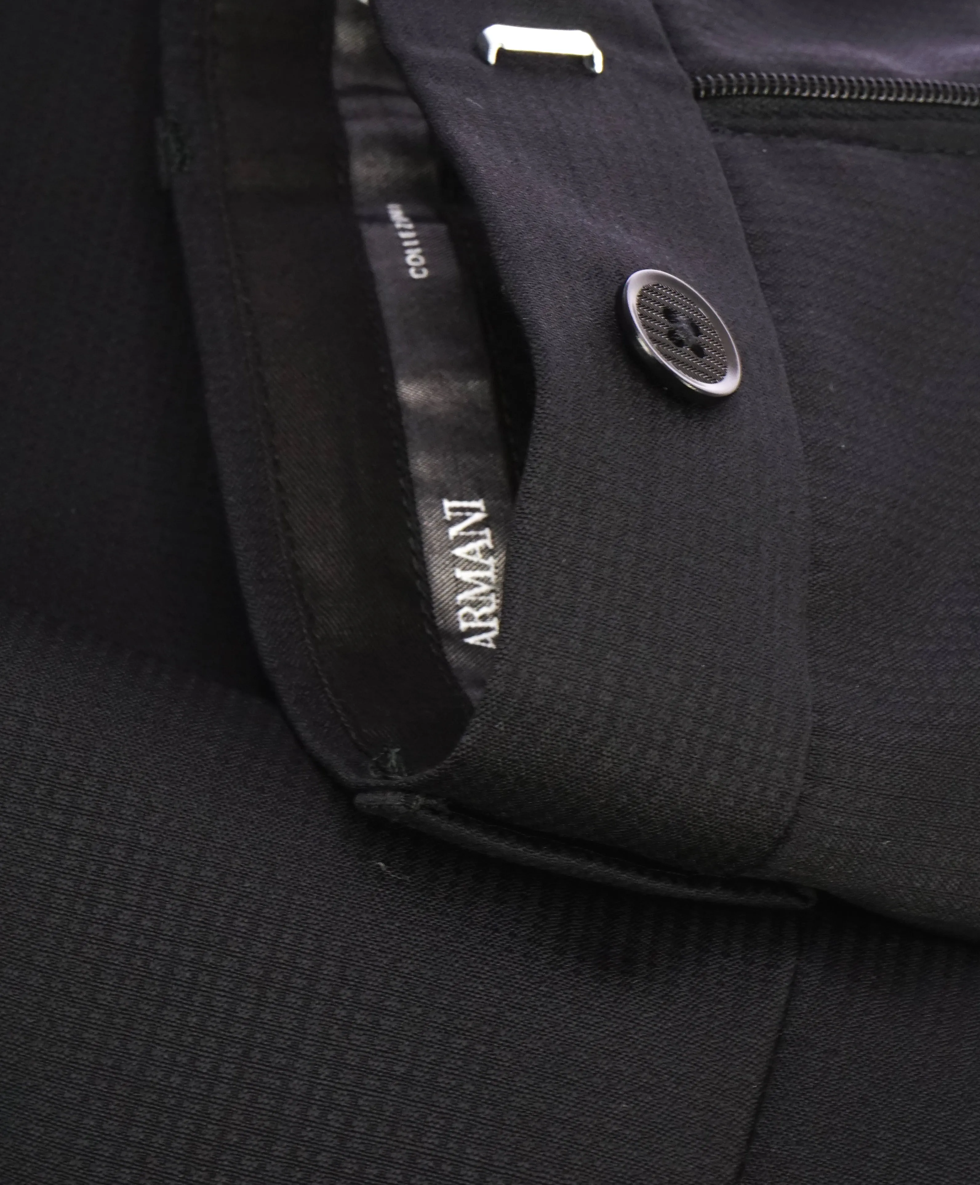 ARMANI COLLEZIONI - Black Textured Slim Check Flat Front Dress Pants - 36W