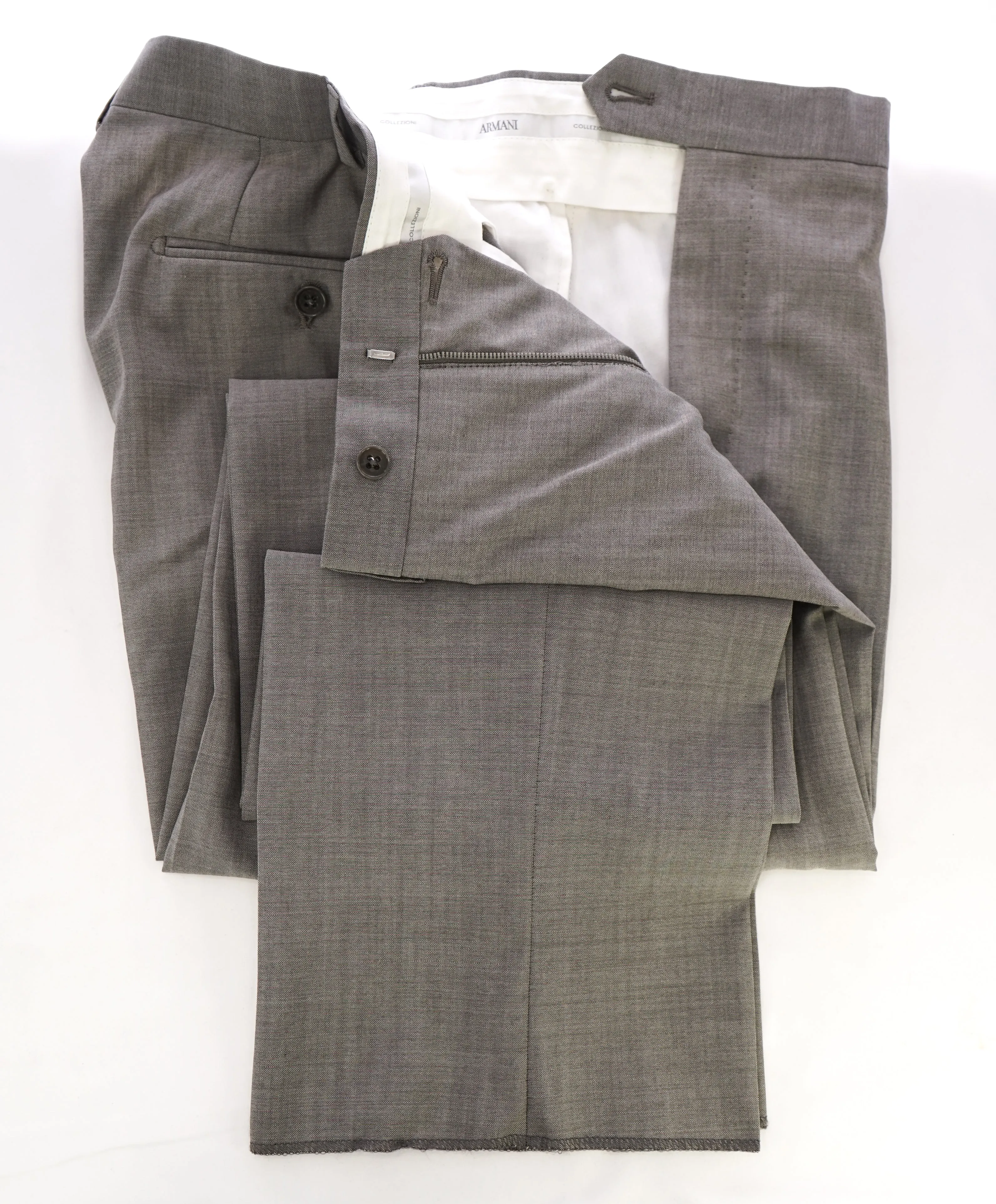 ARMANI COLLEZIONI - Medium Gray Pindot Textured Flat Front Dress Pants - 39W