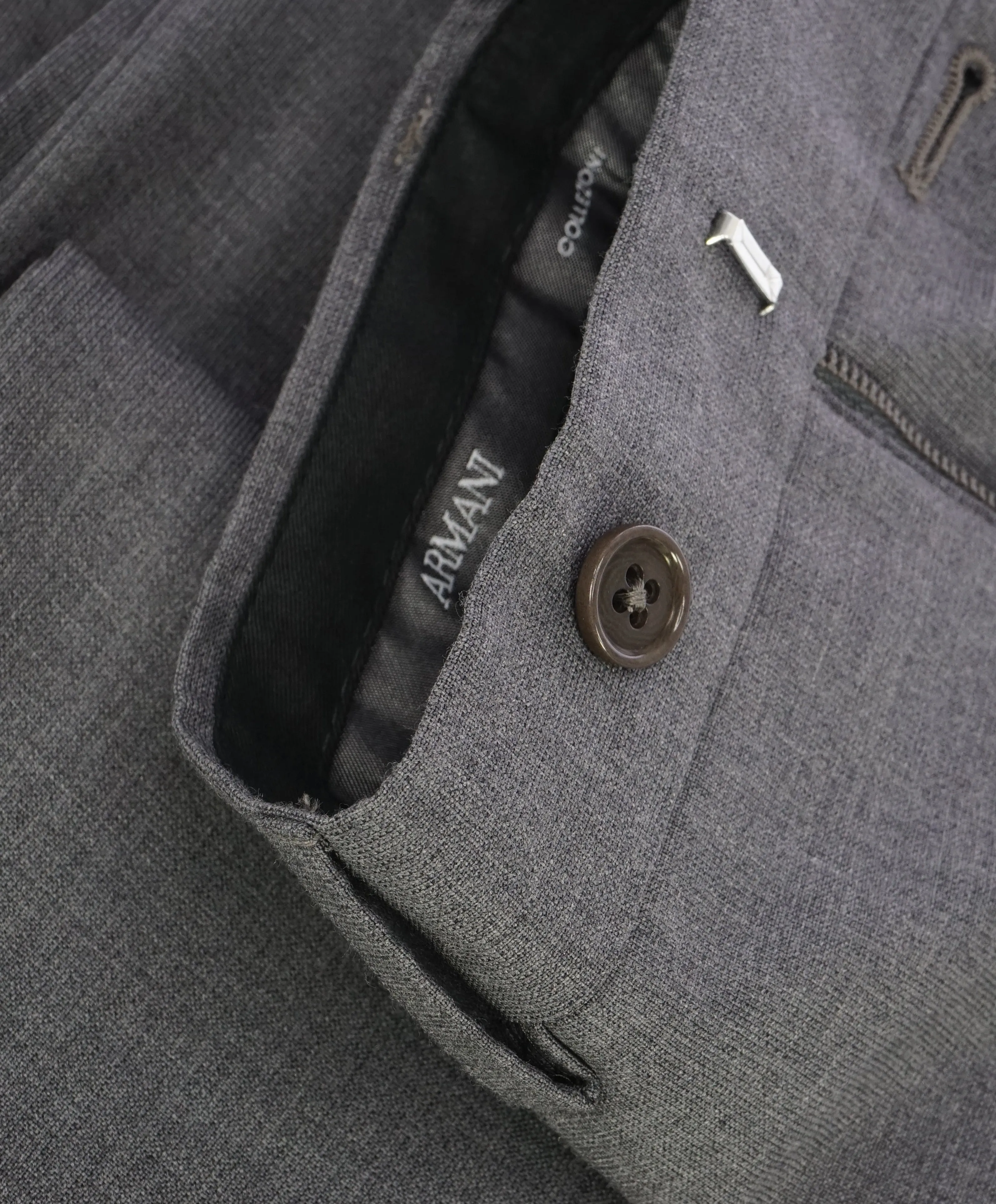 ARMANI COLLEZIONI - Medium Gray Solid Flat Front Dress Pants - 34W