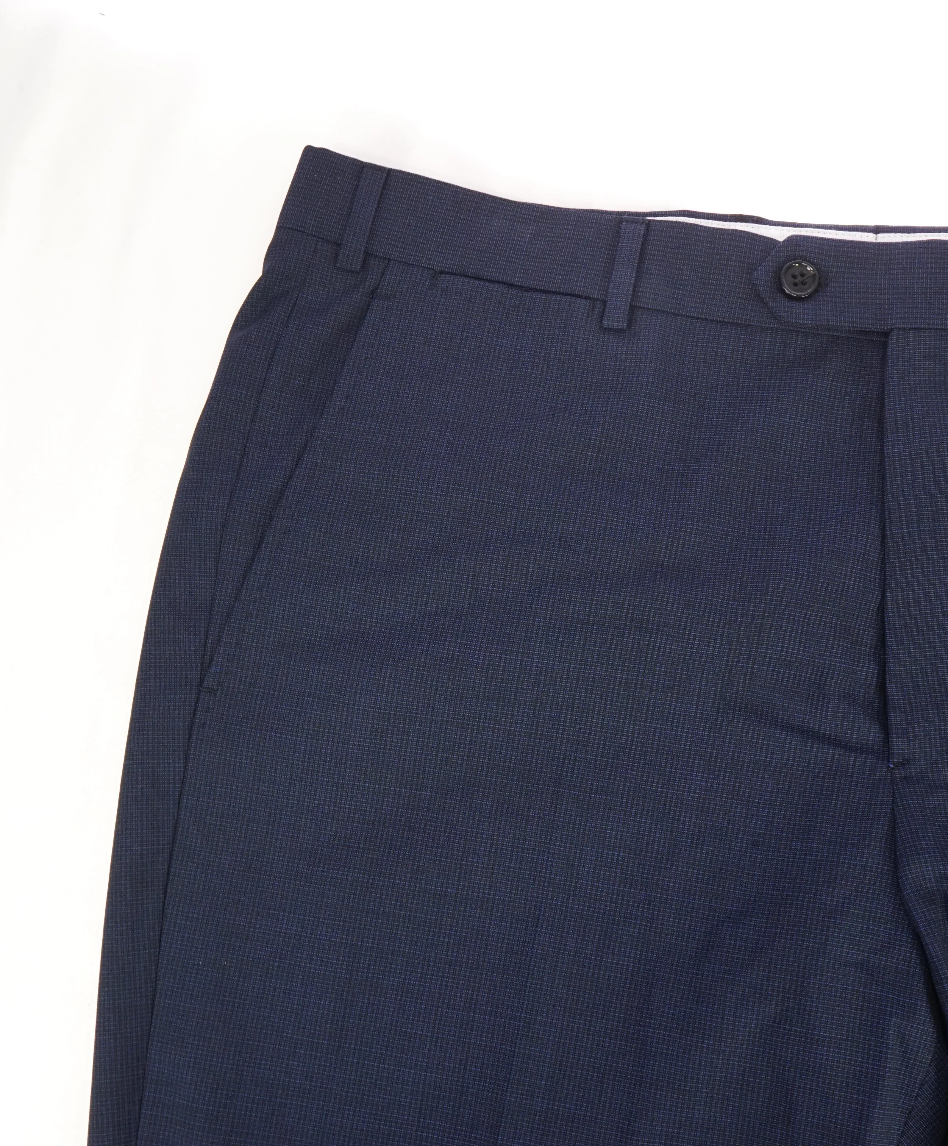 ARMANI COLLEZIONI - Tonal Micro Check Blue Flat Front Dress Pants -  38W