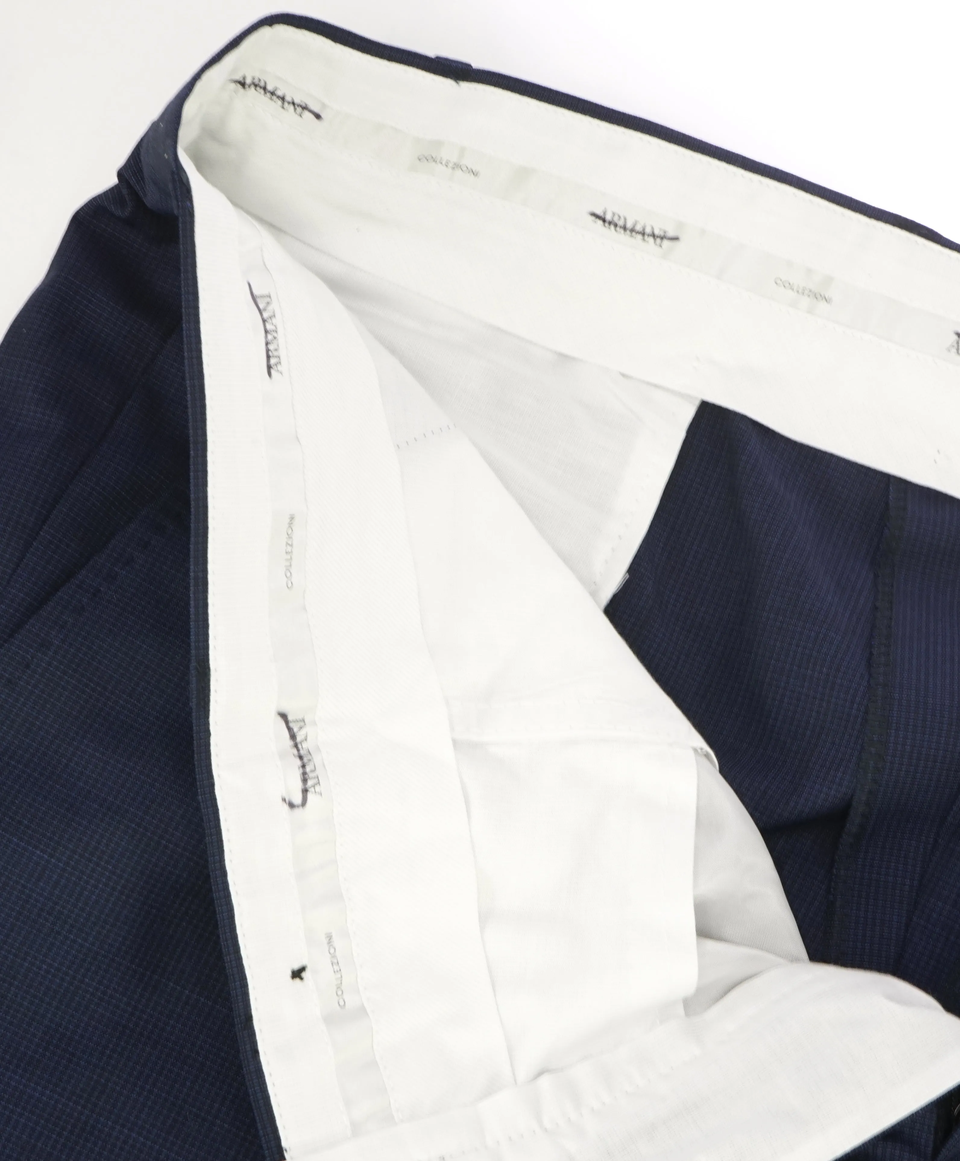 ARMANI COLLEZIONI - Tonal Micro Check Blue Flat Front Dress Pants -  38W