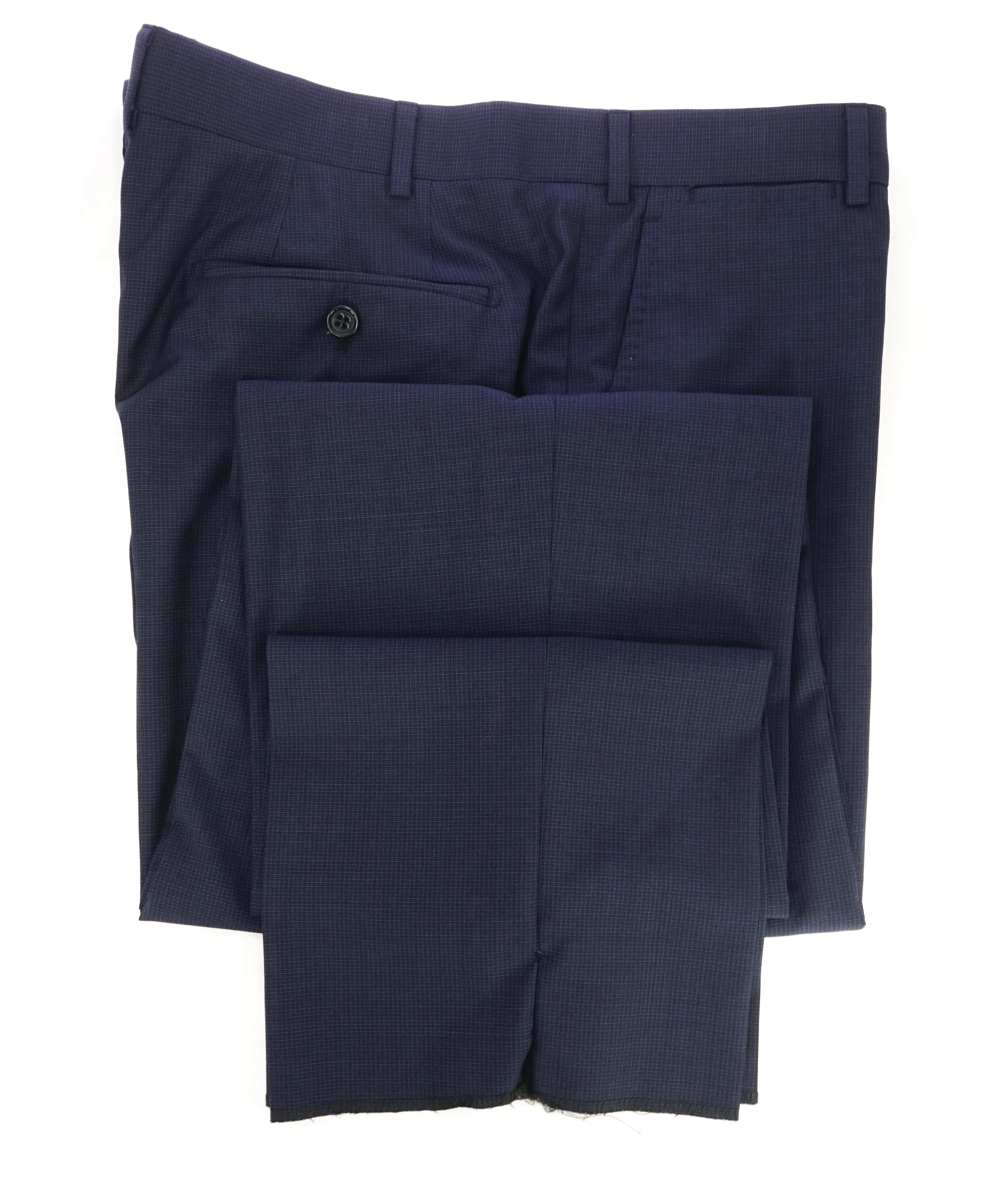 ARMANI COLLEZIONI - Tonal Micro Check Blue Flat Front Dress Pants -  38W