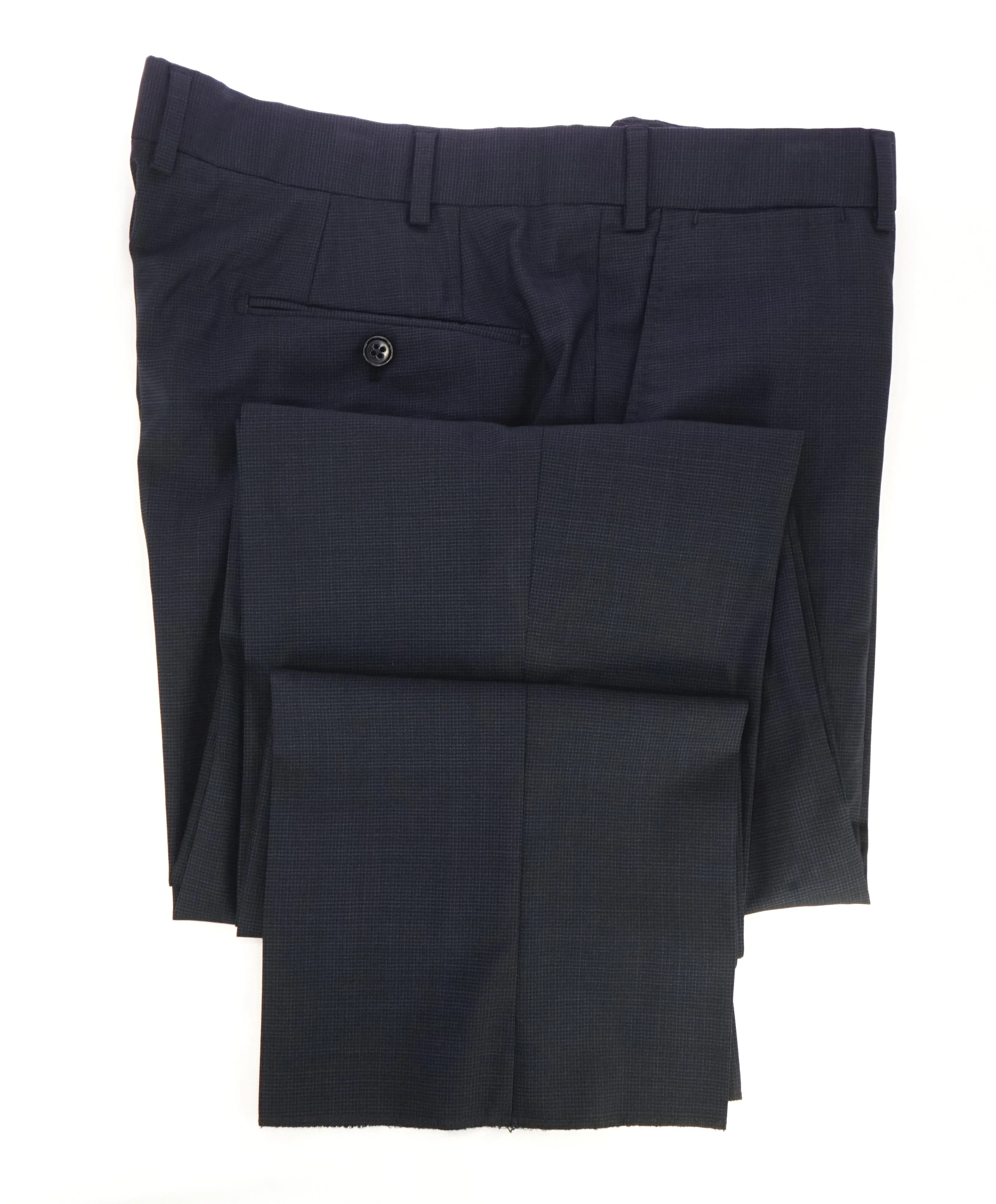 ARMANI COLLEZIONI - Tonal Micro Check Navy Flat Front Dress Pants - 38W