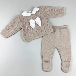 Baby Girl 2 Piece Knitted Outfit - Beige