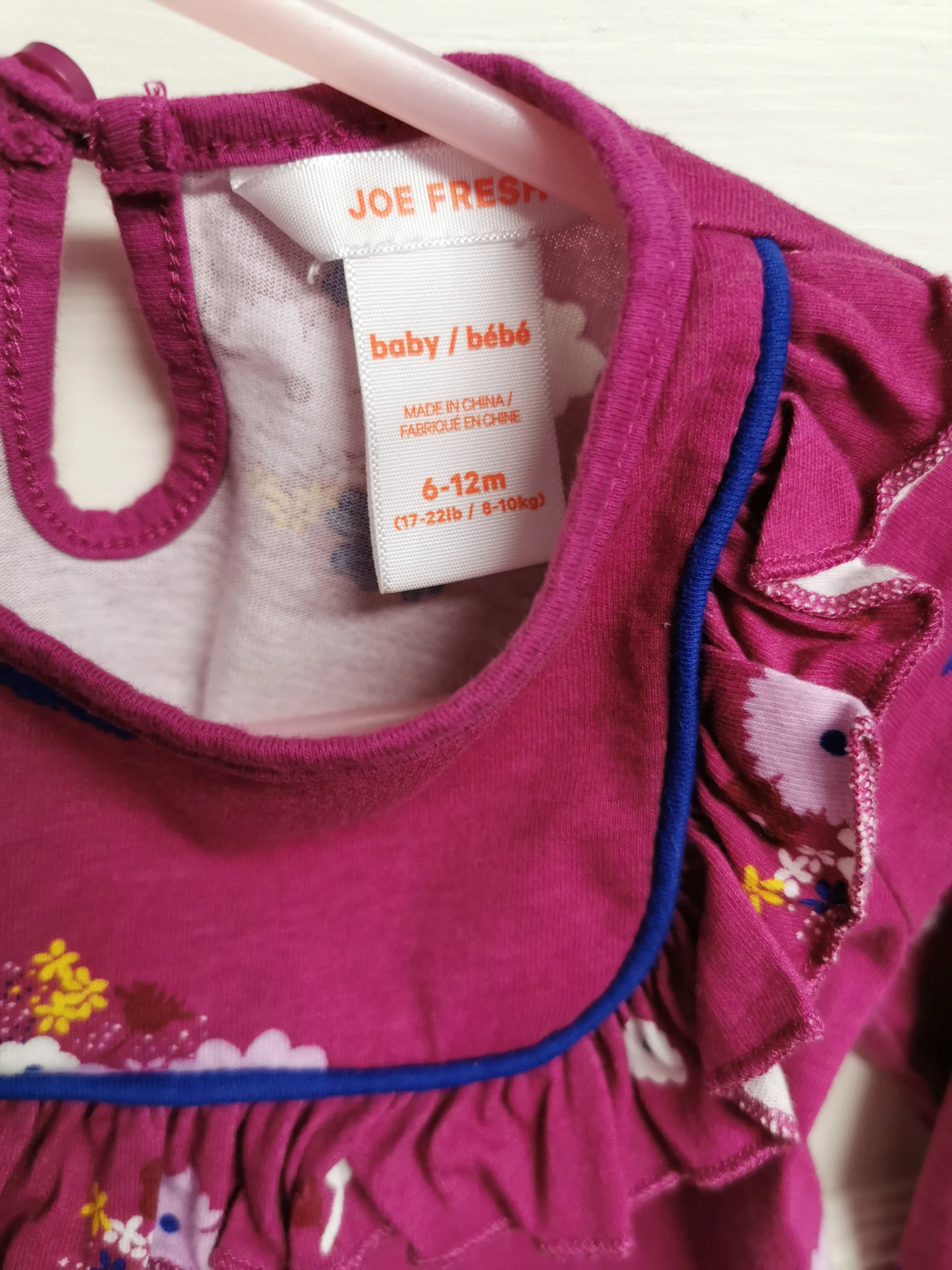 BABY GIRL SIZE 6/12 MONTHS - JOE FRESH, Floral Ruffled T-Shirt Top EUC B32