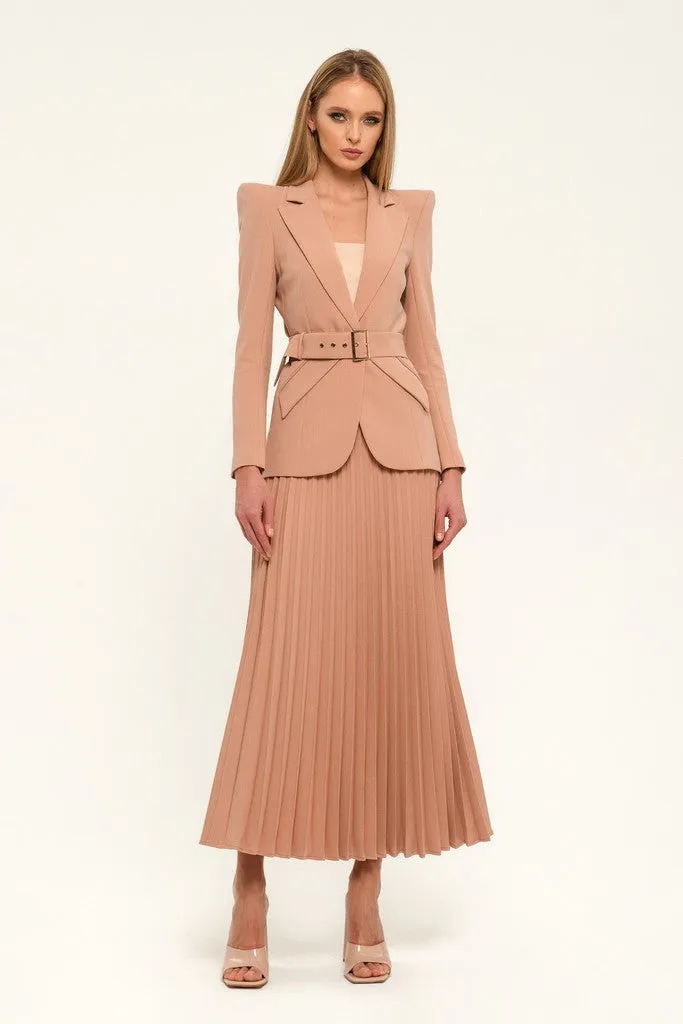 Beige Pink Office Notch Lapel Long Sleeve Single Breasted Jacket