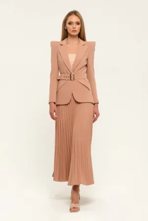 Beige Pink Office Notch Lapel Long Sleeve Single Breasted Jacket