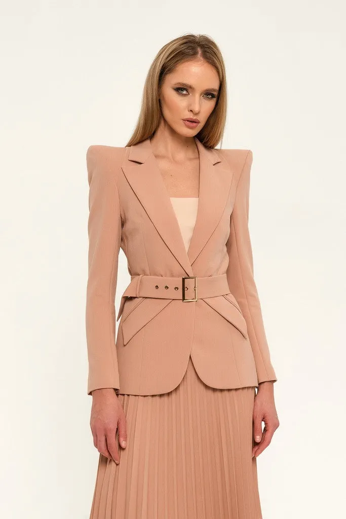 Beige Pink Office Notch Lapel Long Sleeve Single Breasted Jacket