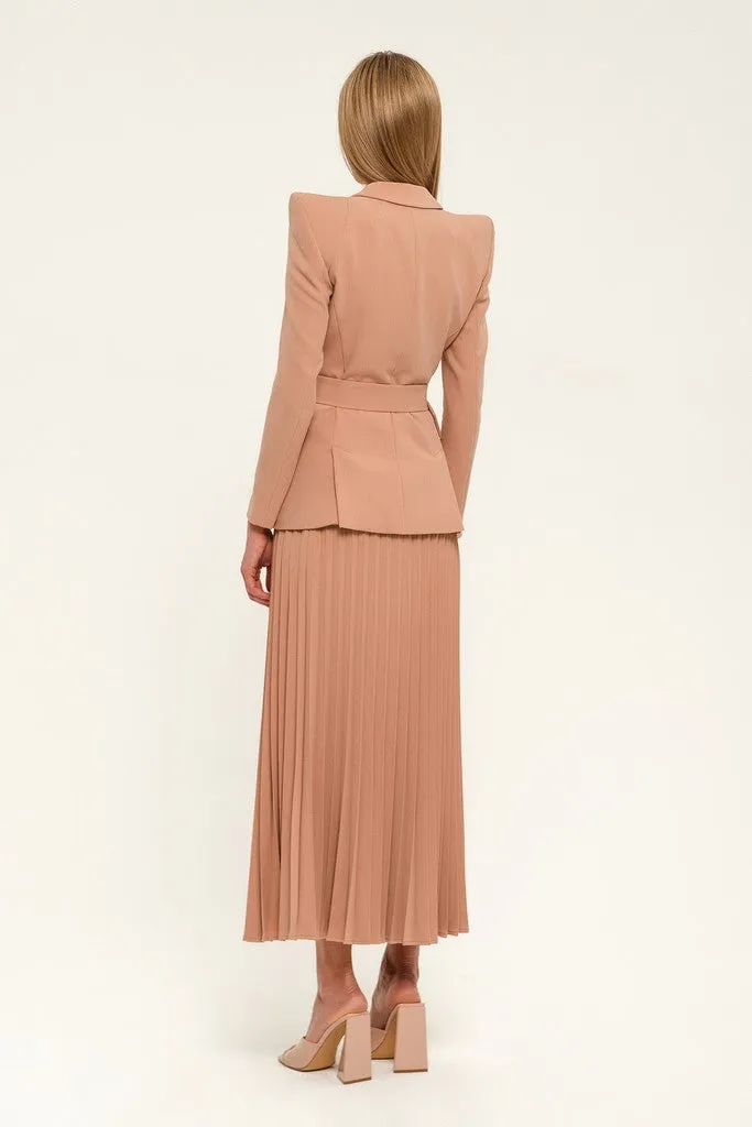 Beige Pink Office Notch Lapel Long Sleeve Single Breasted Jacket