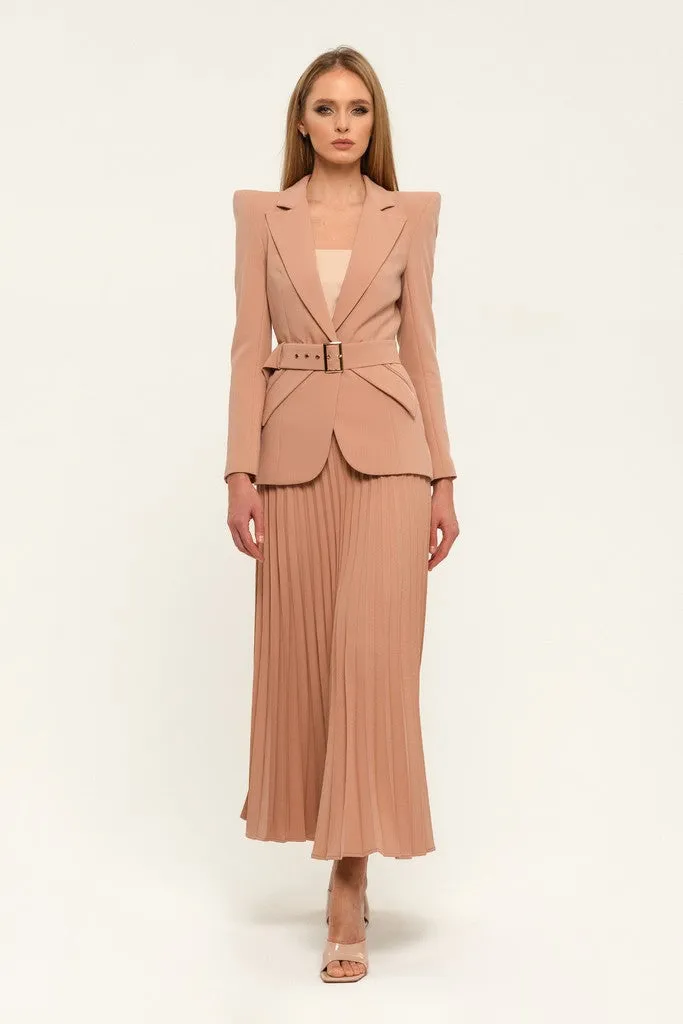 Beige Pink Office Notch Lapel Long Sleeve Single Breasted Jacket