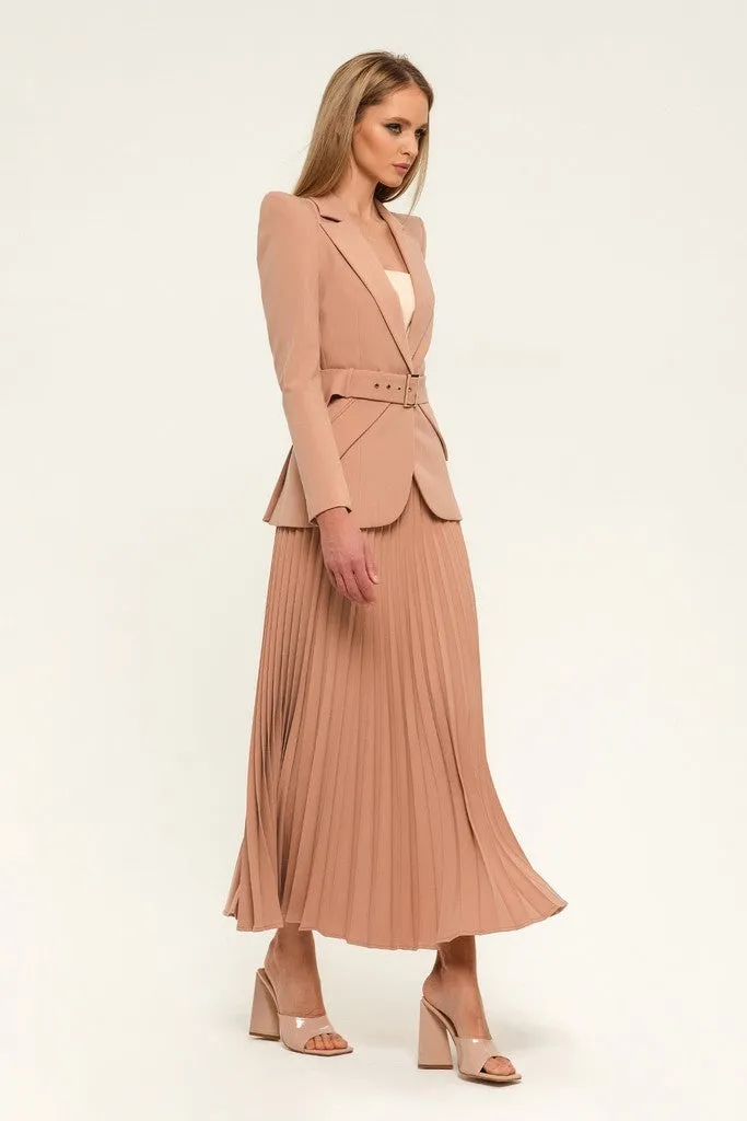 Beige Pink Office Notch Lapel Long Sleeve Single Breasted Jacket