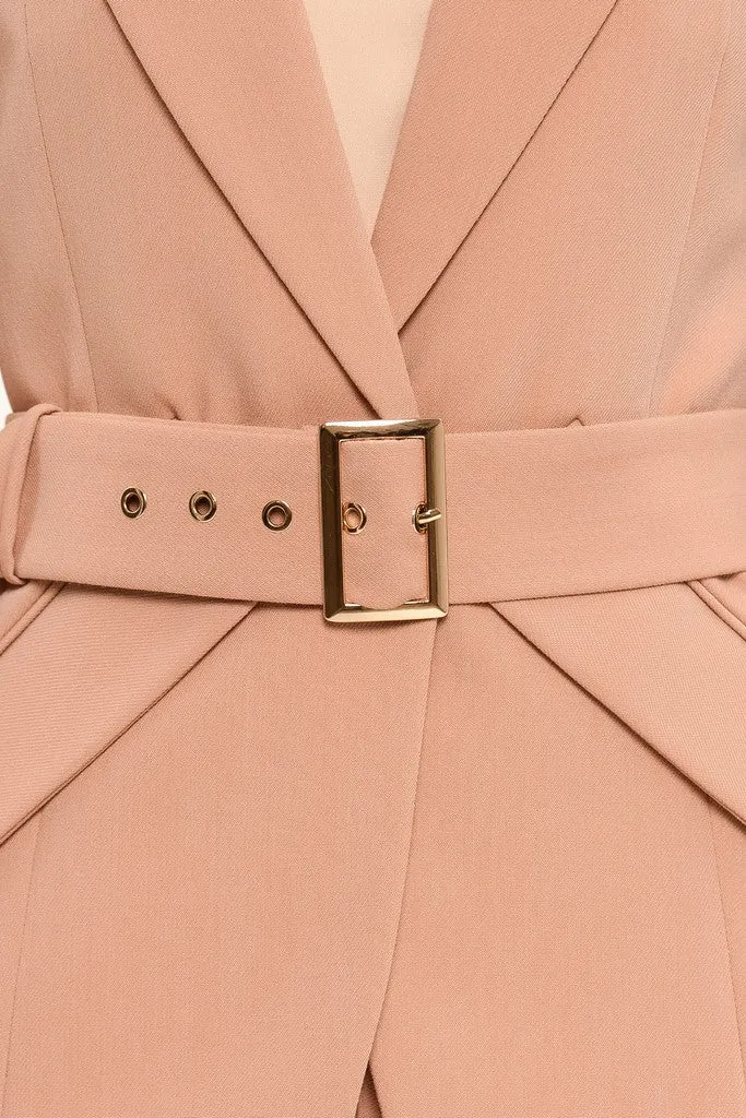 Beige Pink Office Notch Lapel Long Sleeve Single Breasted Jacket