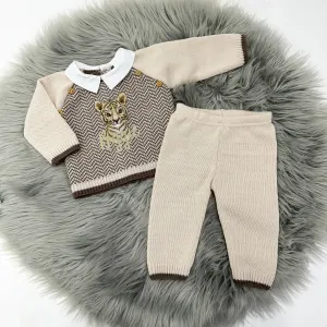 Beige Striped Knit Jumper & Trousers - Can be personalised