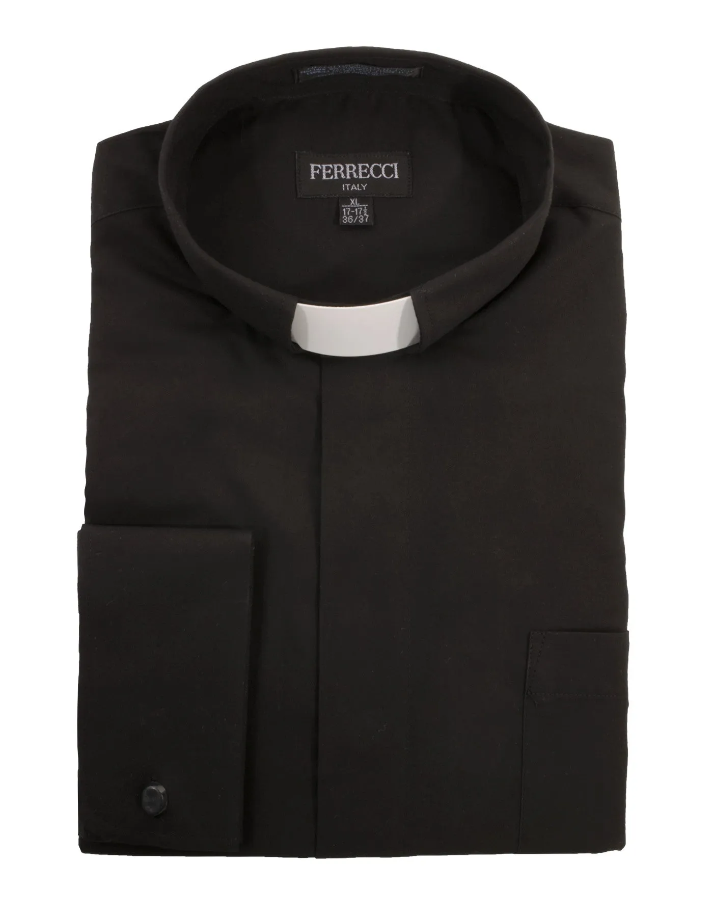 Black Clergy Deacon Bishop Priest Mandarin Half-Tab Collar Dress Shirt