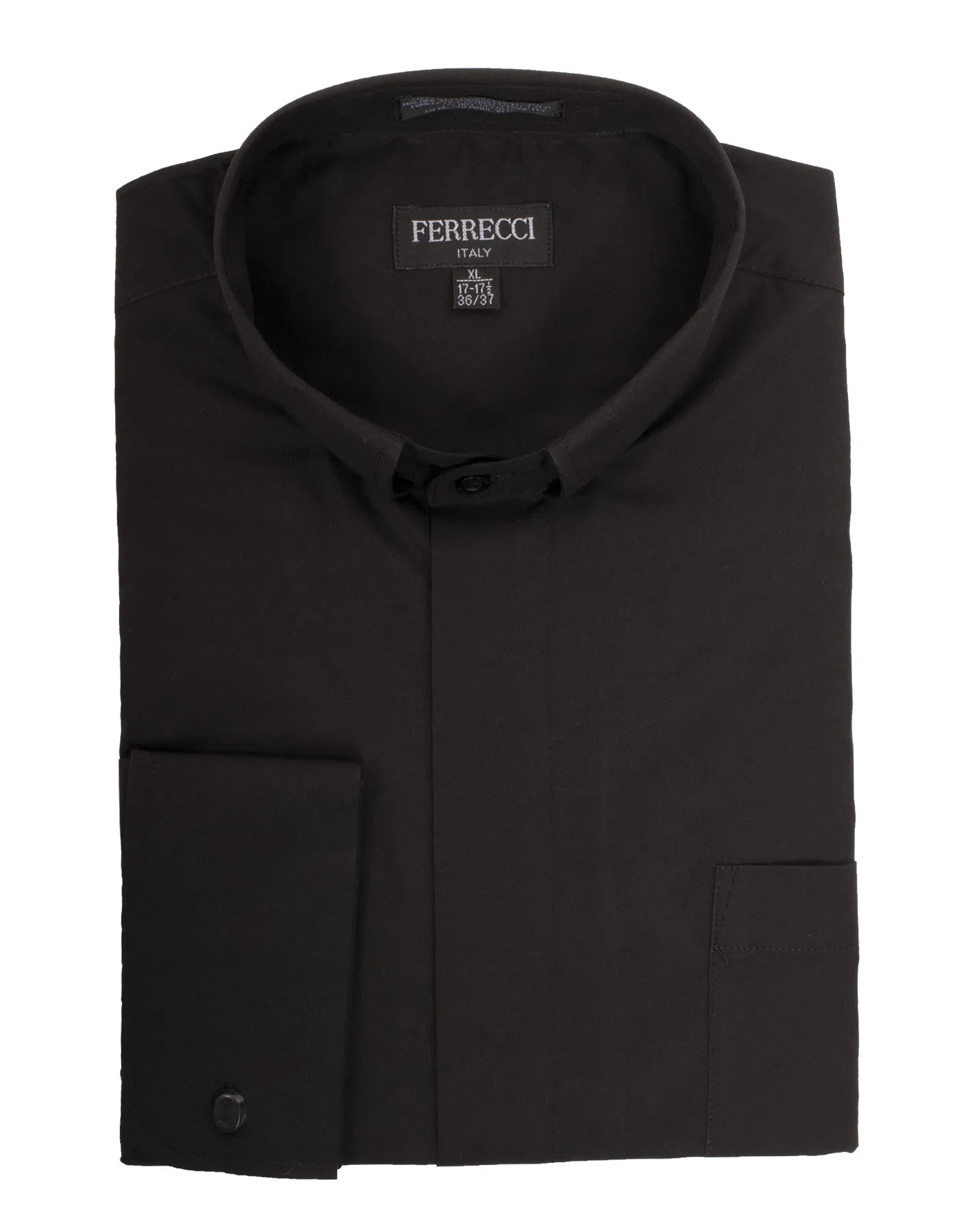 Black Clergy Deacon Bishop Priest Mandarin Half-Tab Collar Dress Shirt