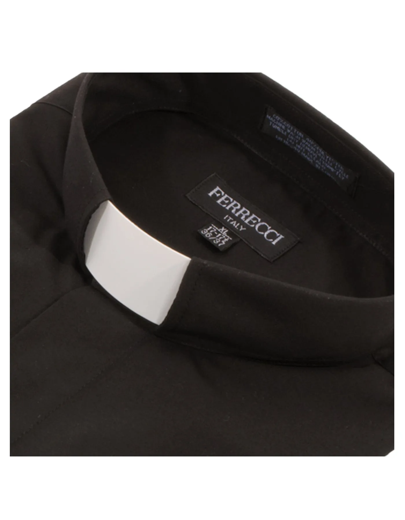 Black Clergy Deacon Bishop Priest Mandarin Half-Tab Collar Dress Shirt