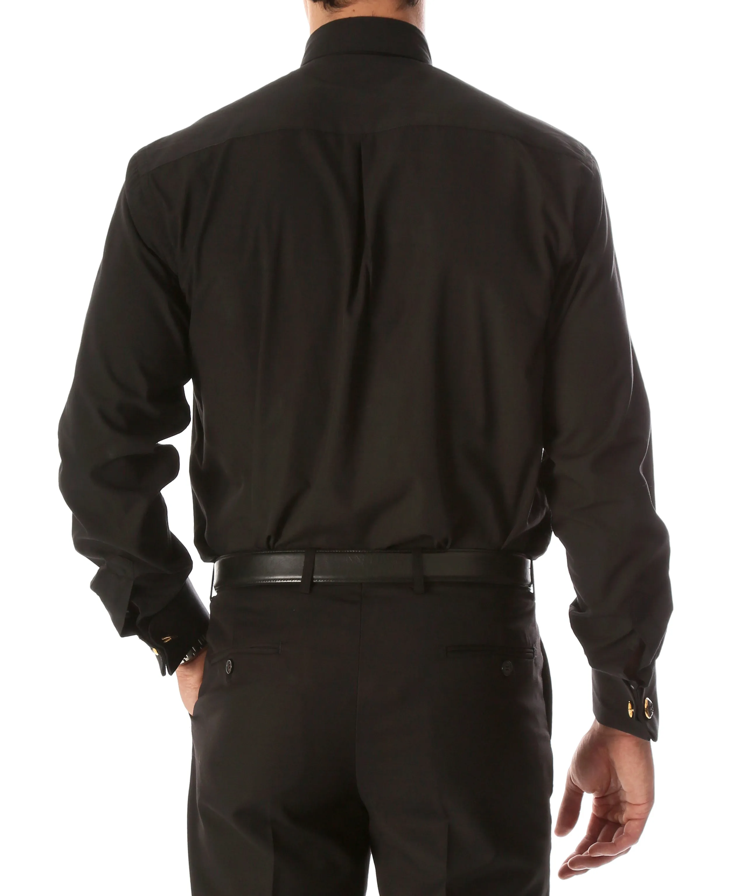 Black Clergy Deacon Bishop Priest Mandarin Half-Tab Collar Dress Shirt
