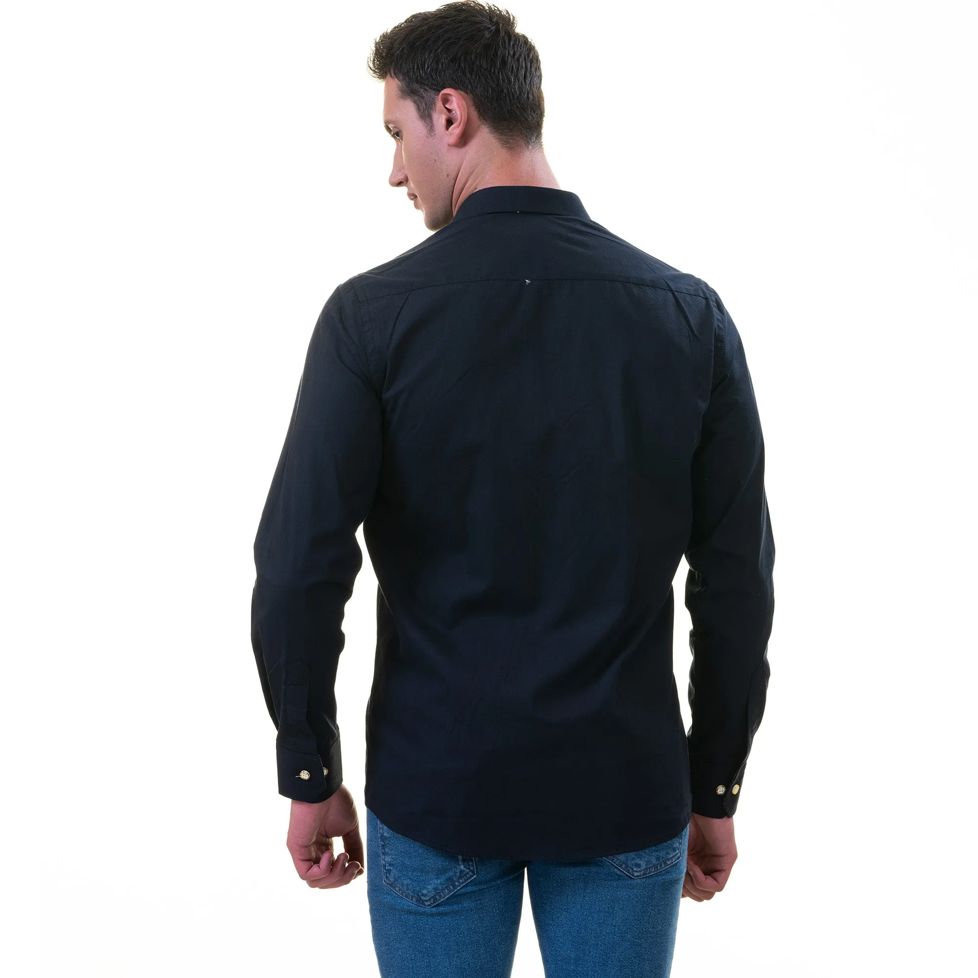 Black inside Purple Men's   Slim Fit Designer French Cuff Shirt - Tailored Cotton Shirts for Work and Casual Wear