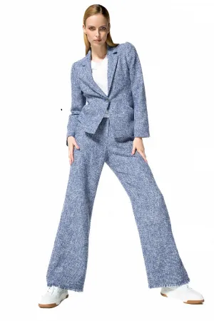 BLUE BOUCLETTE STRAIGHT TROUSERS