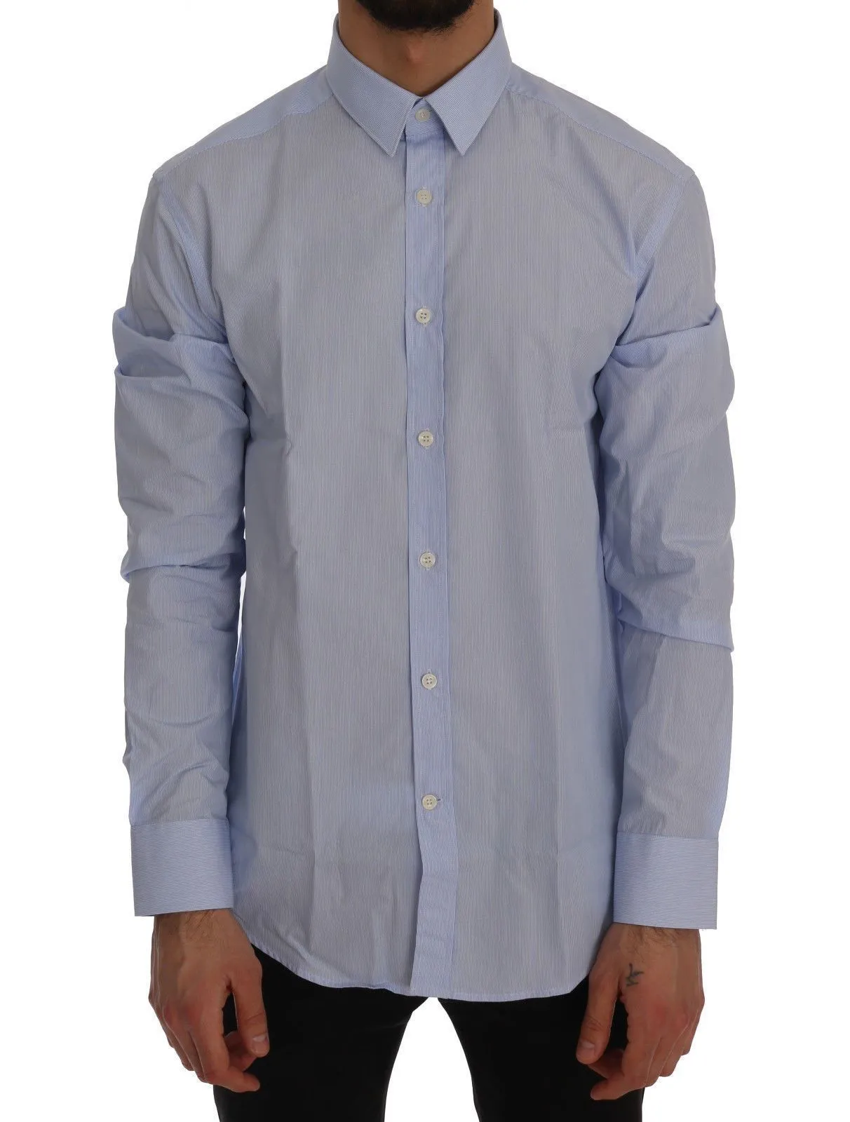 Blue Striped Cotton Dress Shirt Trend Fit